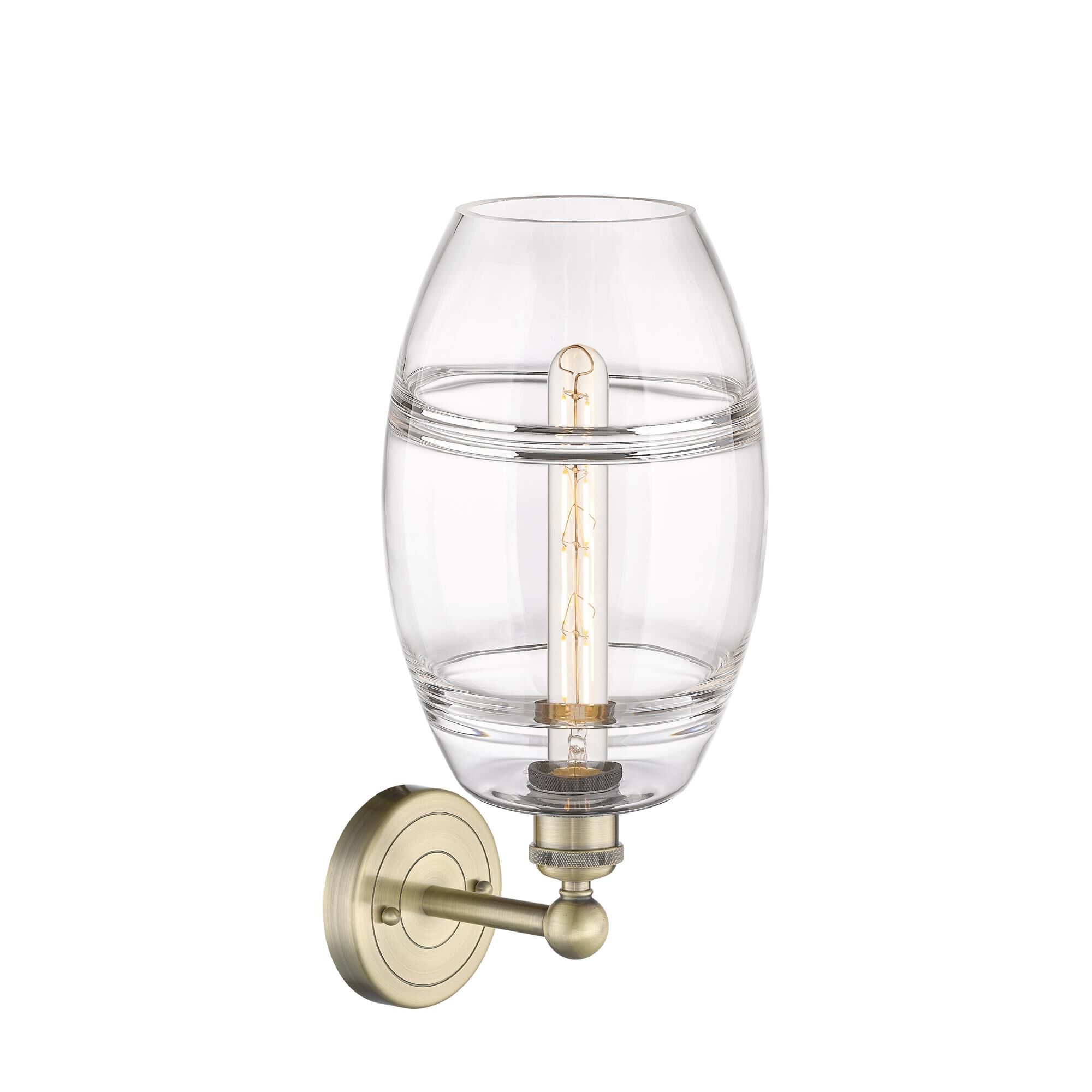 Shown in Antique Brass finish and Clear glass