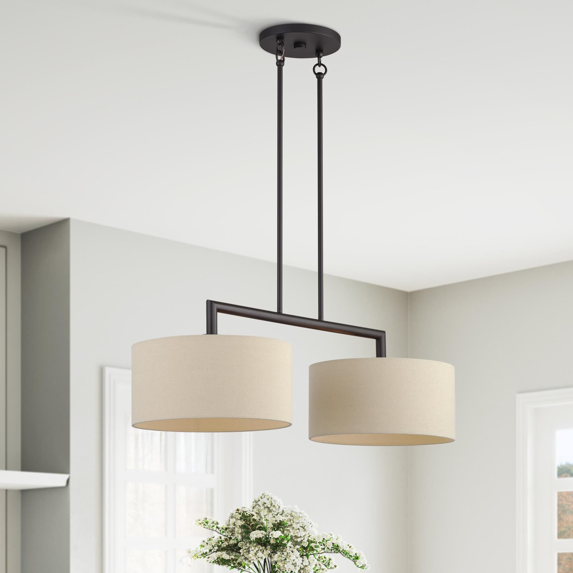 Shown in Bronze finish and Hand Crafted Parchment Color Hardback Fabric shade