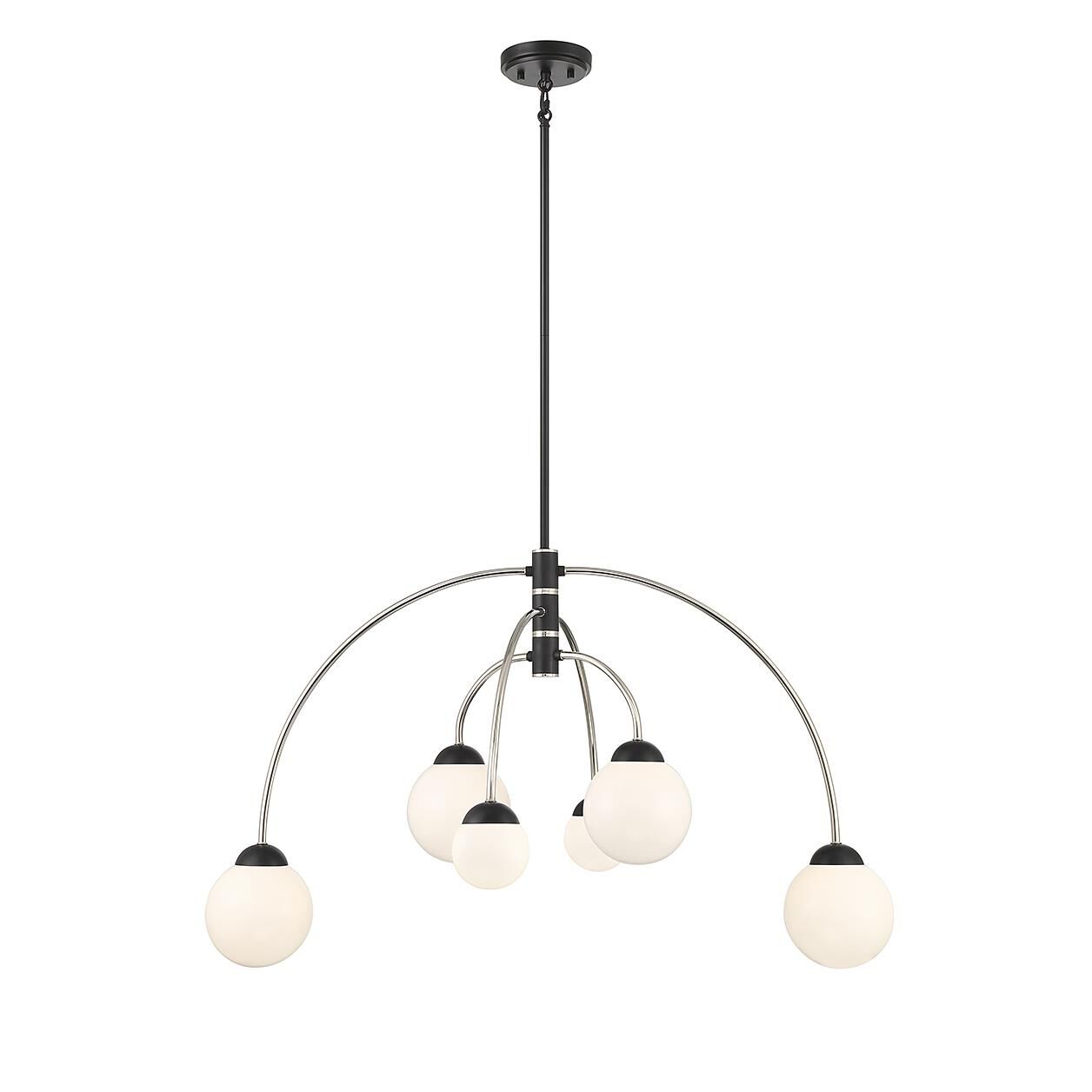 Shown in Matte Black with Polished Nickel finish and White glass