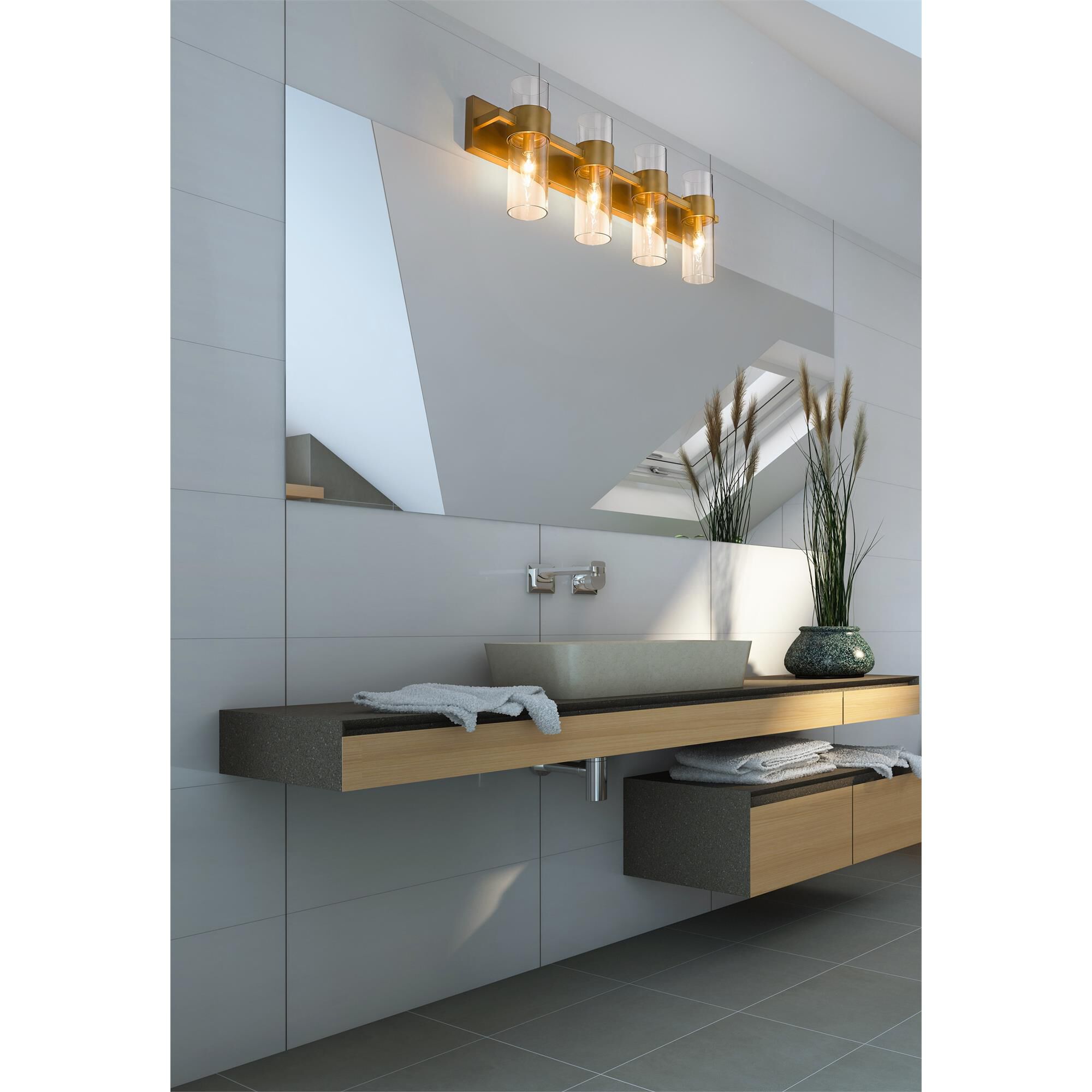Shown in Rubbed Brass finish and Clear glass and Clear shade