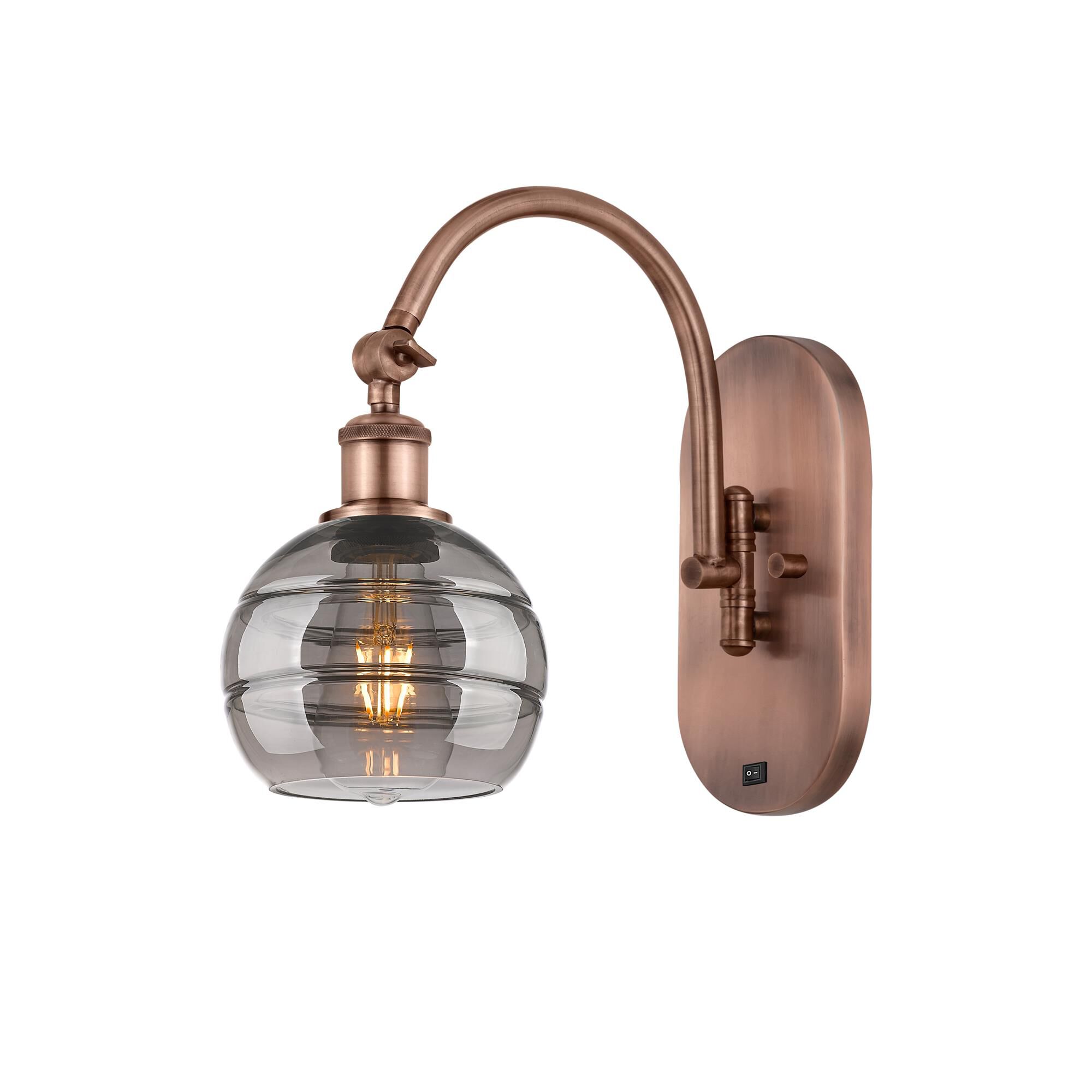 Shown in Antique Copper finish and Light Smoke glass