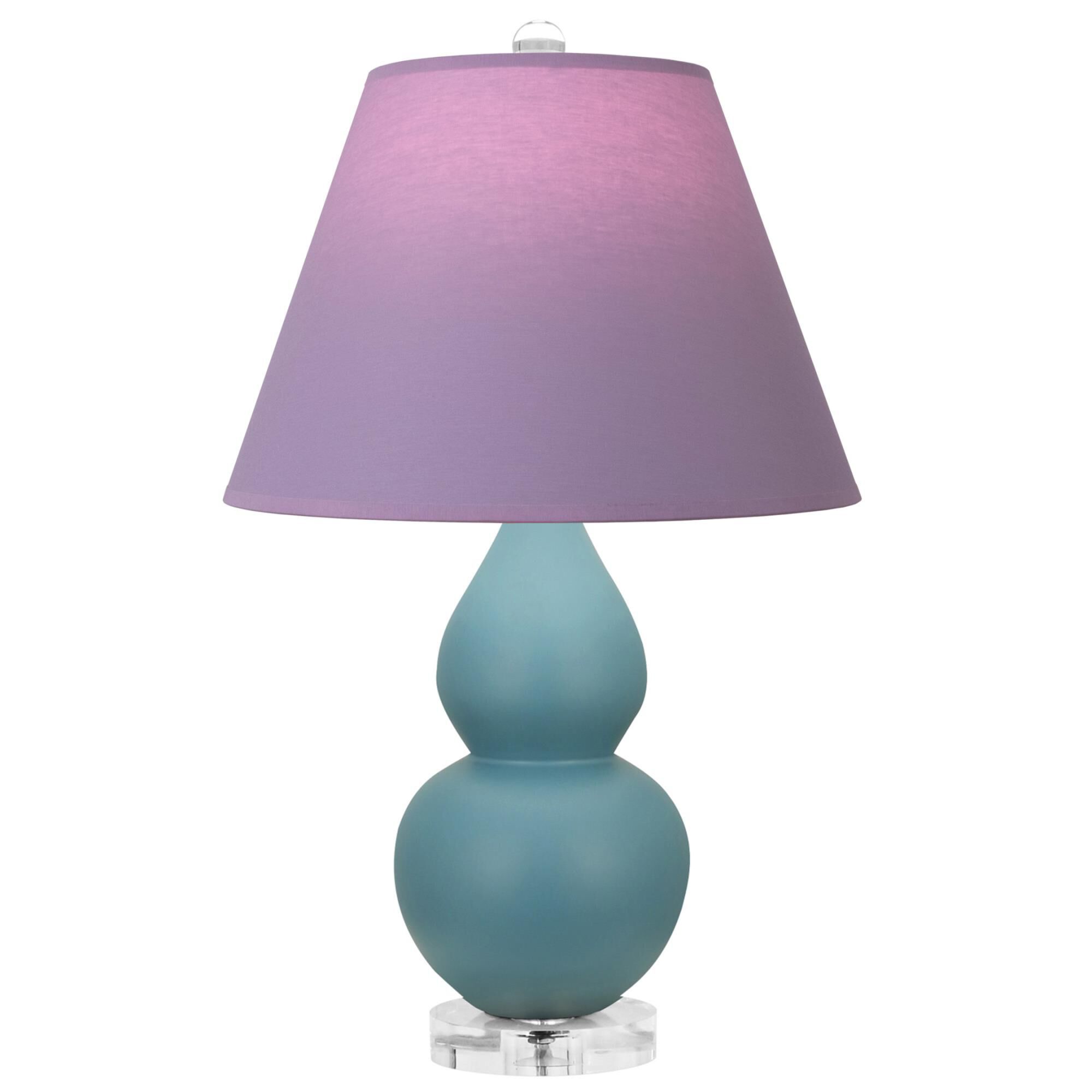 Shown in Matte Steel Blue finish and Lavender and Plum shade and Lucite accent
