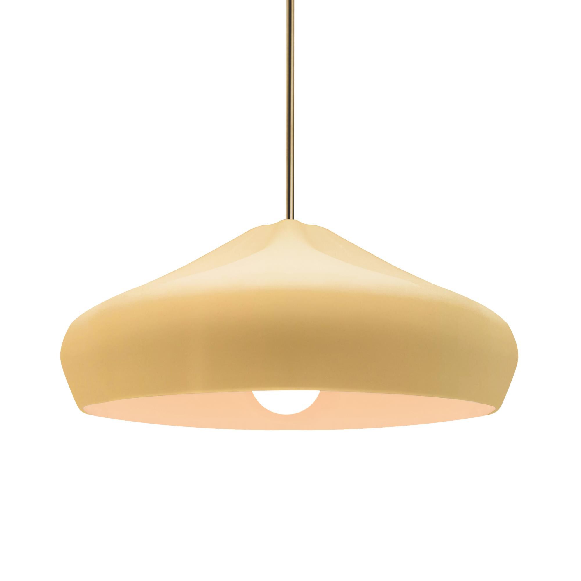 Shown in Antique Brass finish and Muted Yellow shade