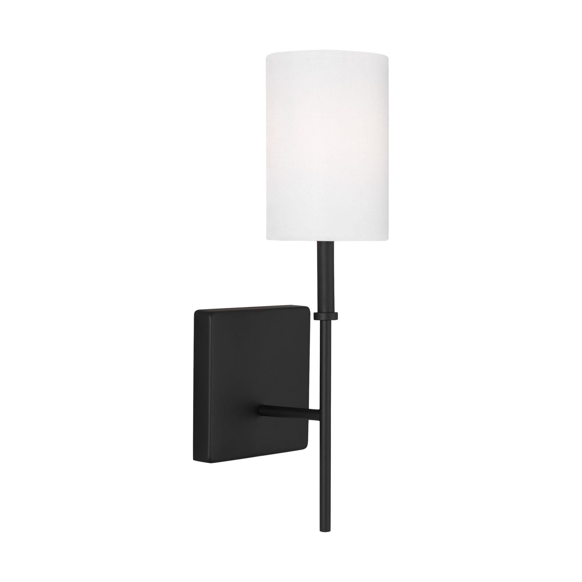 Shown in Midnight Black finish and White Linen glass and White Linen Fabric shade