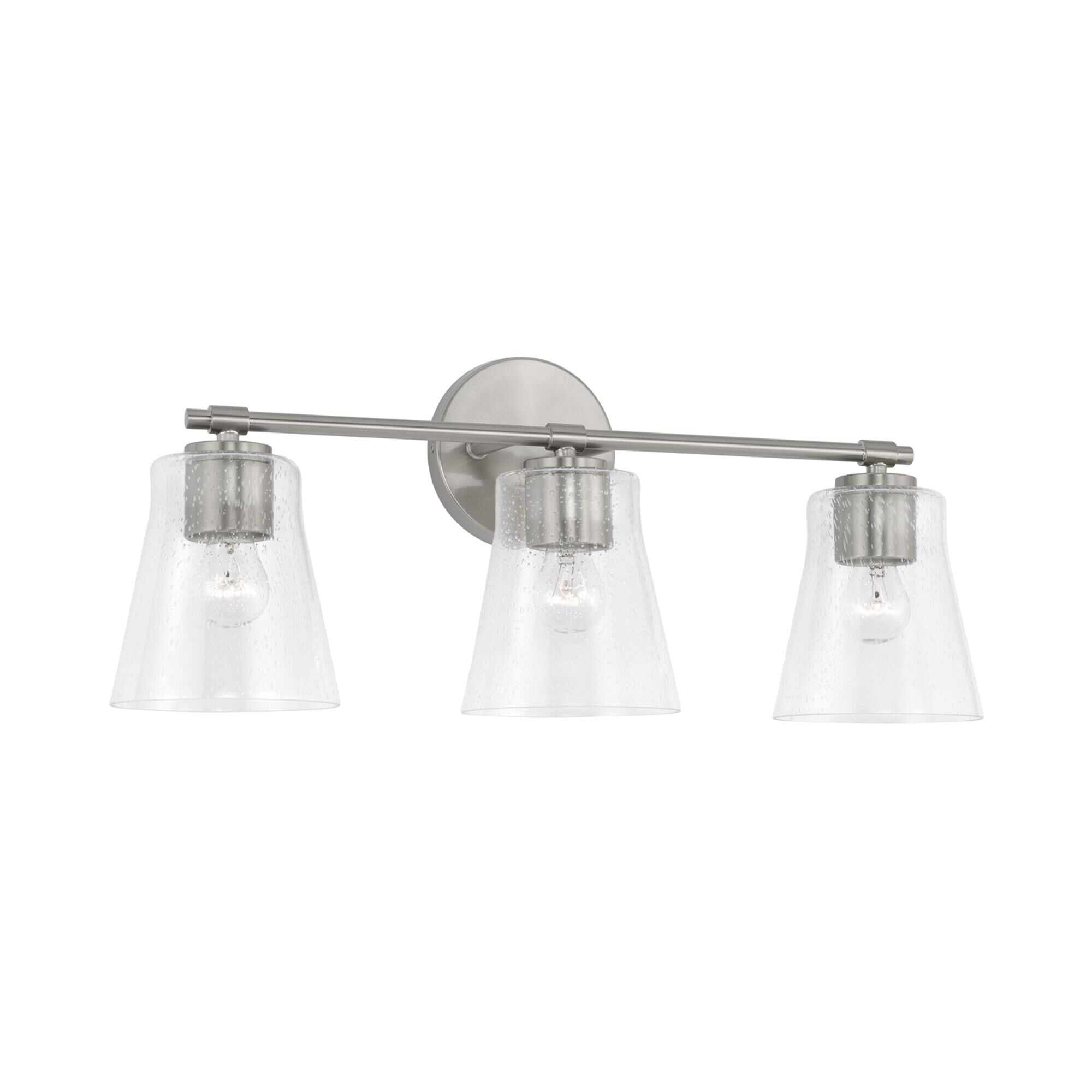 Shown in Brushed Nickel finish and Clear Seeded glass