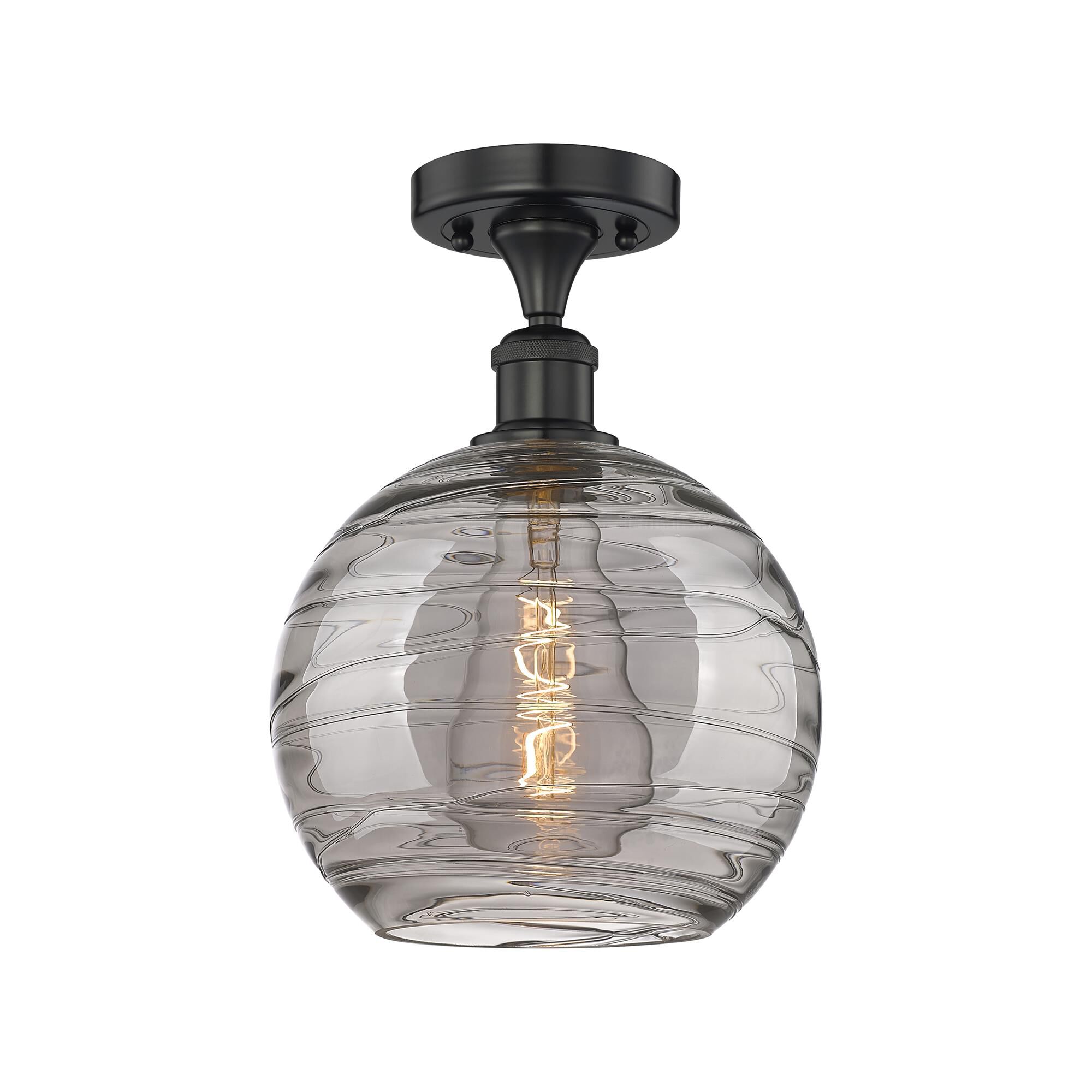Shown in Matte Black finish and Light Smoke Deco Swirl glass