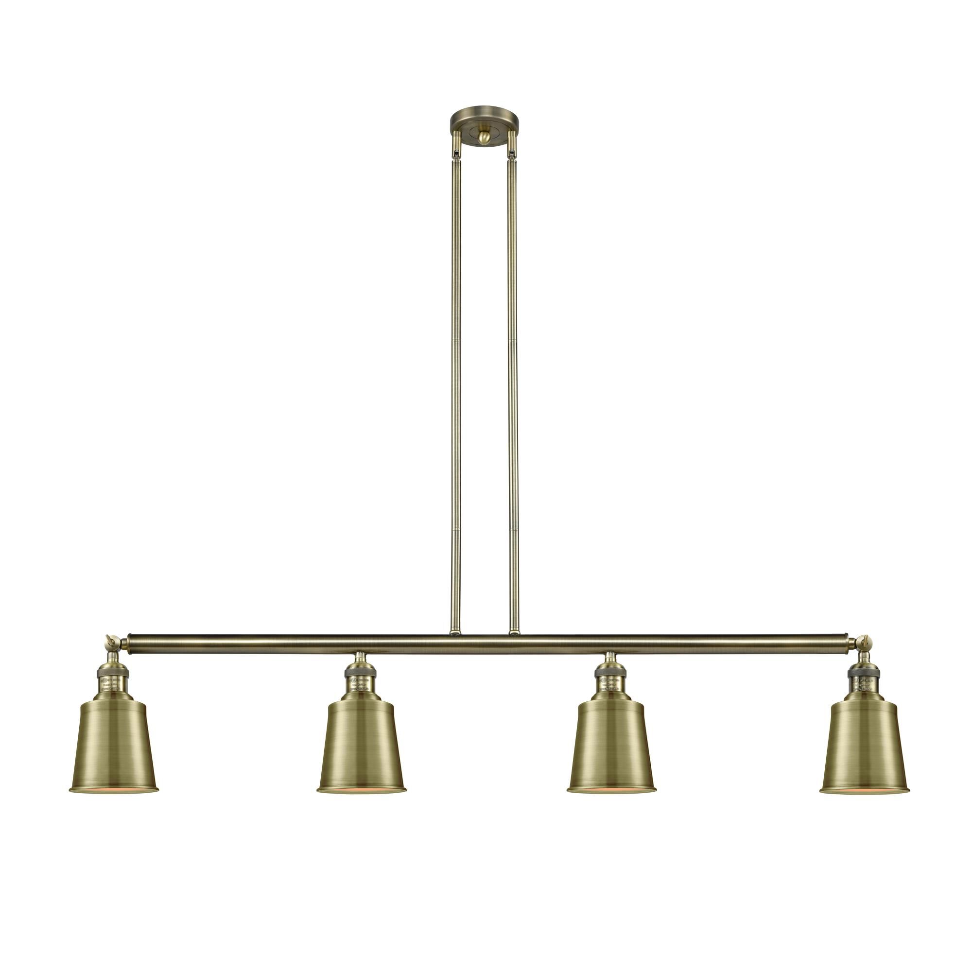 Shown in Antique Brass finish and Antique Brass shade