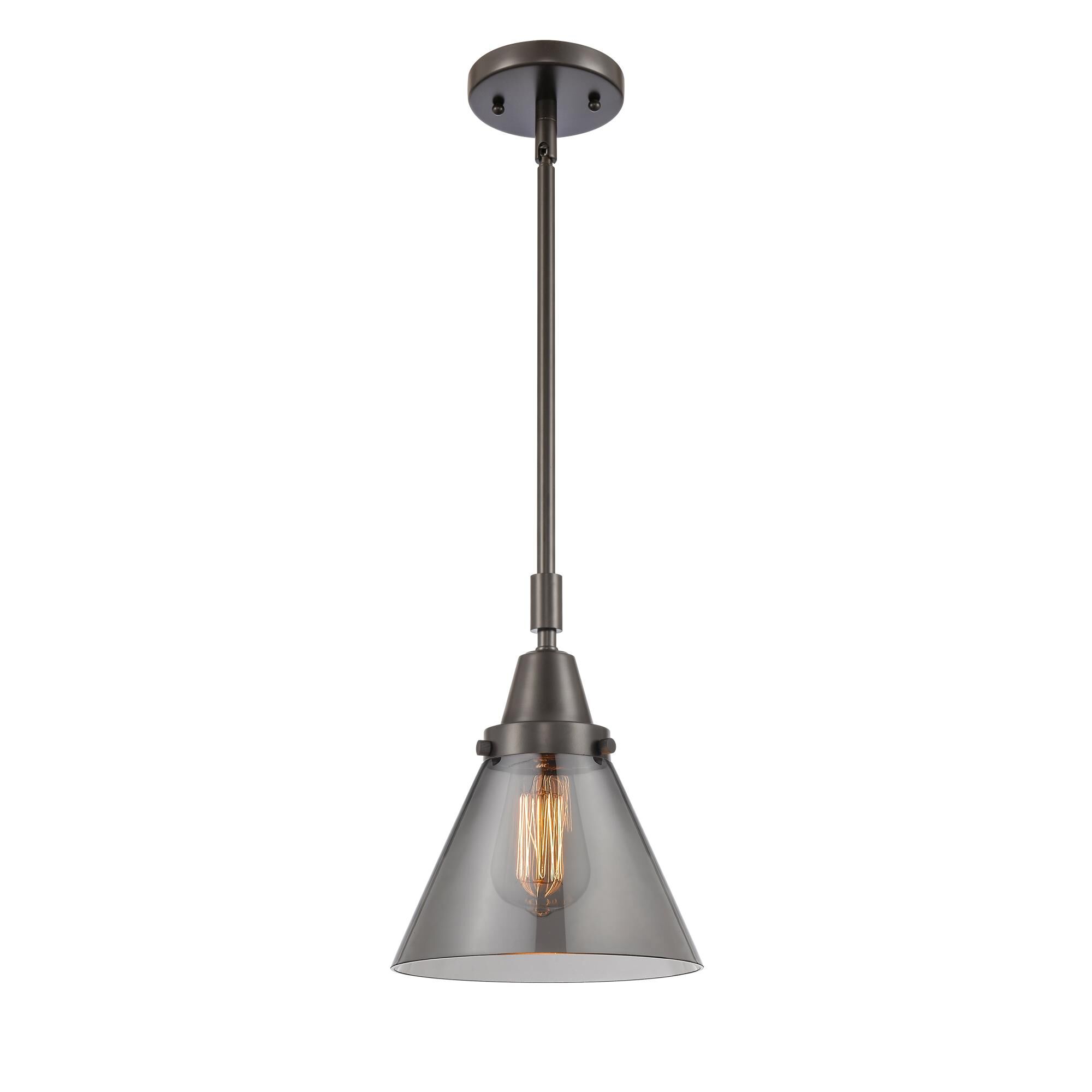 Shown in Oil Rubbed Bronze finish and Plated Smoke Large Cone glass
