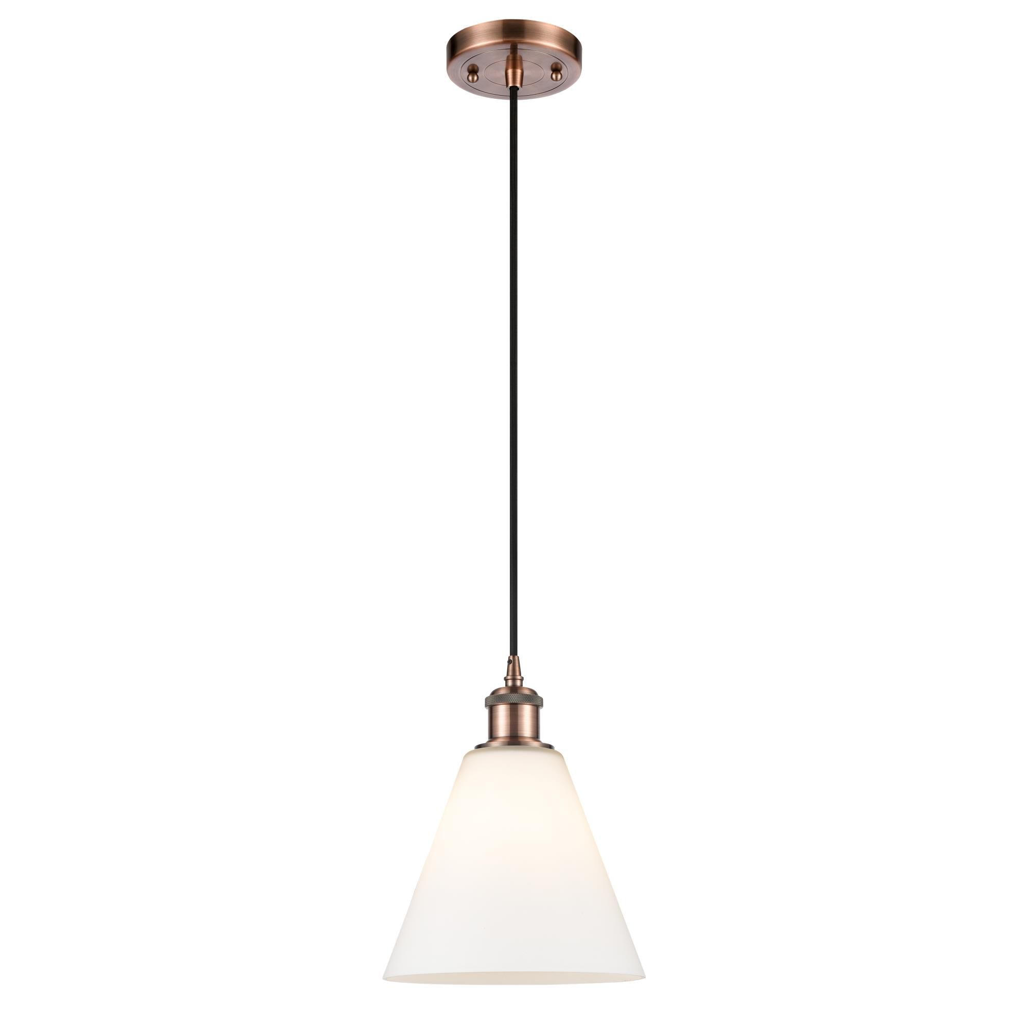Shown in Antique Copper finish and Matte White Cased Ballston Cone glass