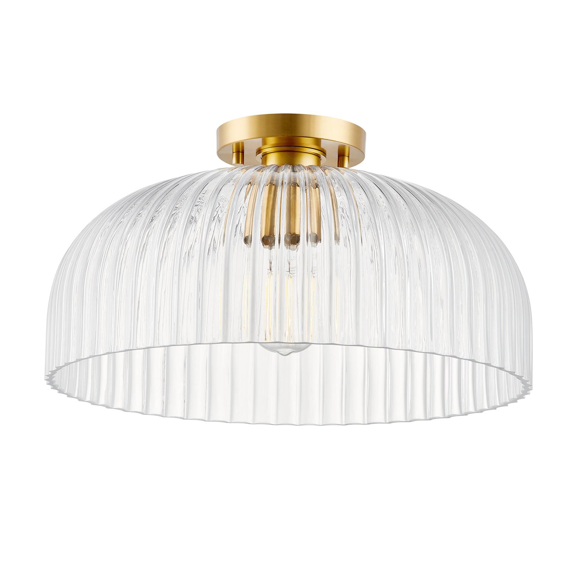 Shown in Natural Brass finish and Clear Pleated glass