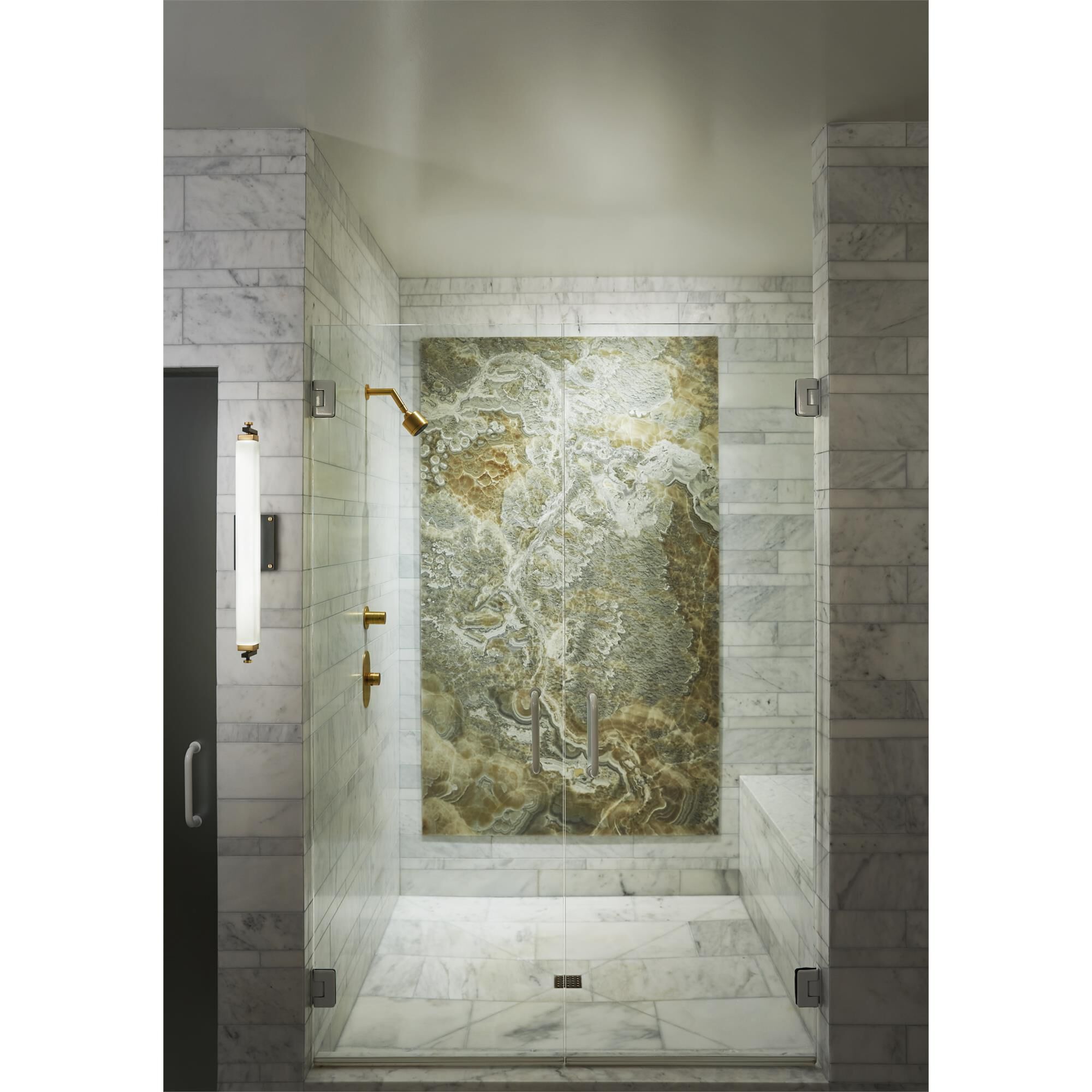 Shown in Black with Heritage Brass Accentss finish and Etched Opal glass