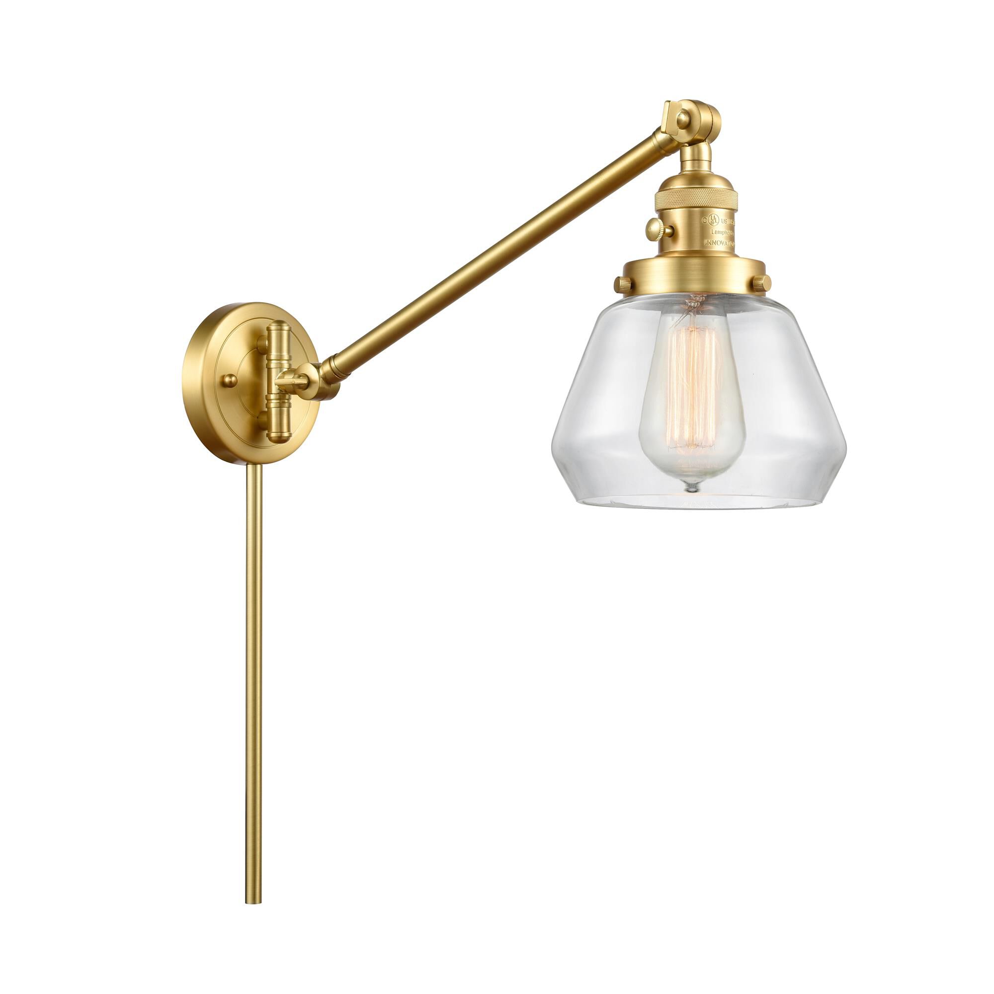 Shown in Satin Gold finish and Clear Fulton glass