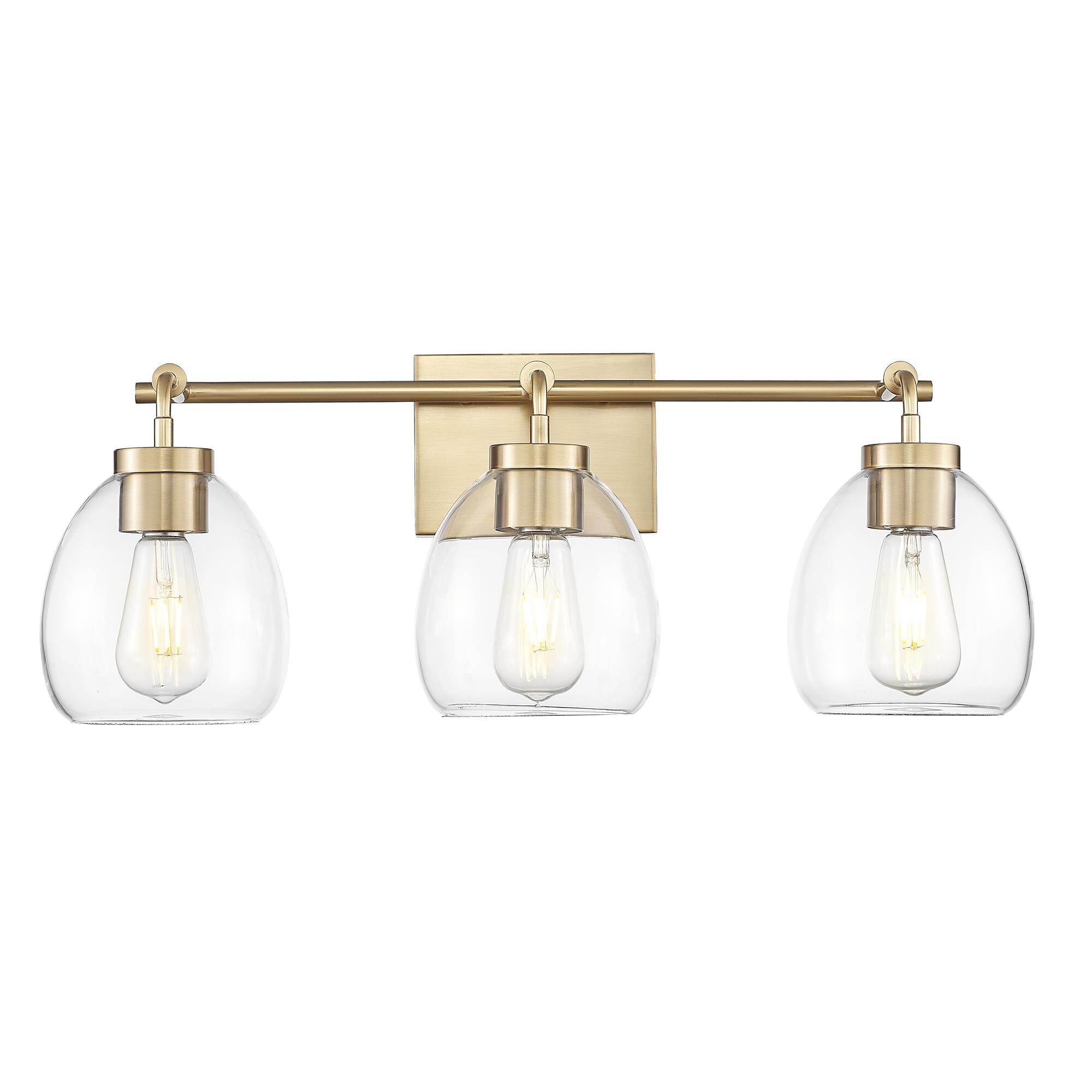 Shown in Brass finish and Clear Glass Globes shade