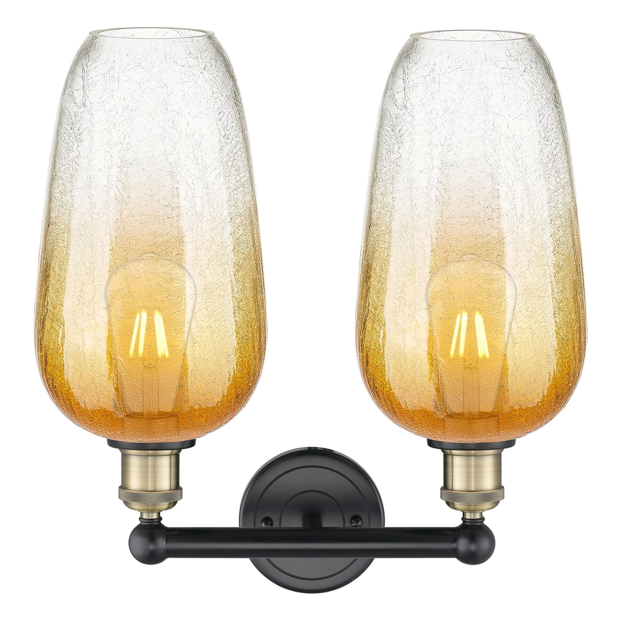 Shown in Black Antique Brass finish and Amber glass