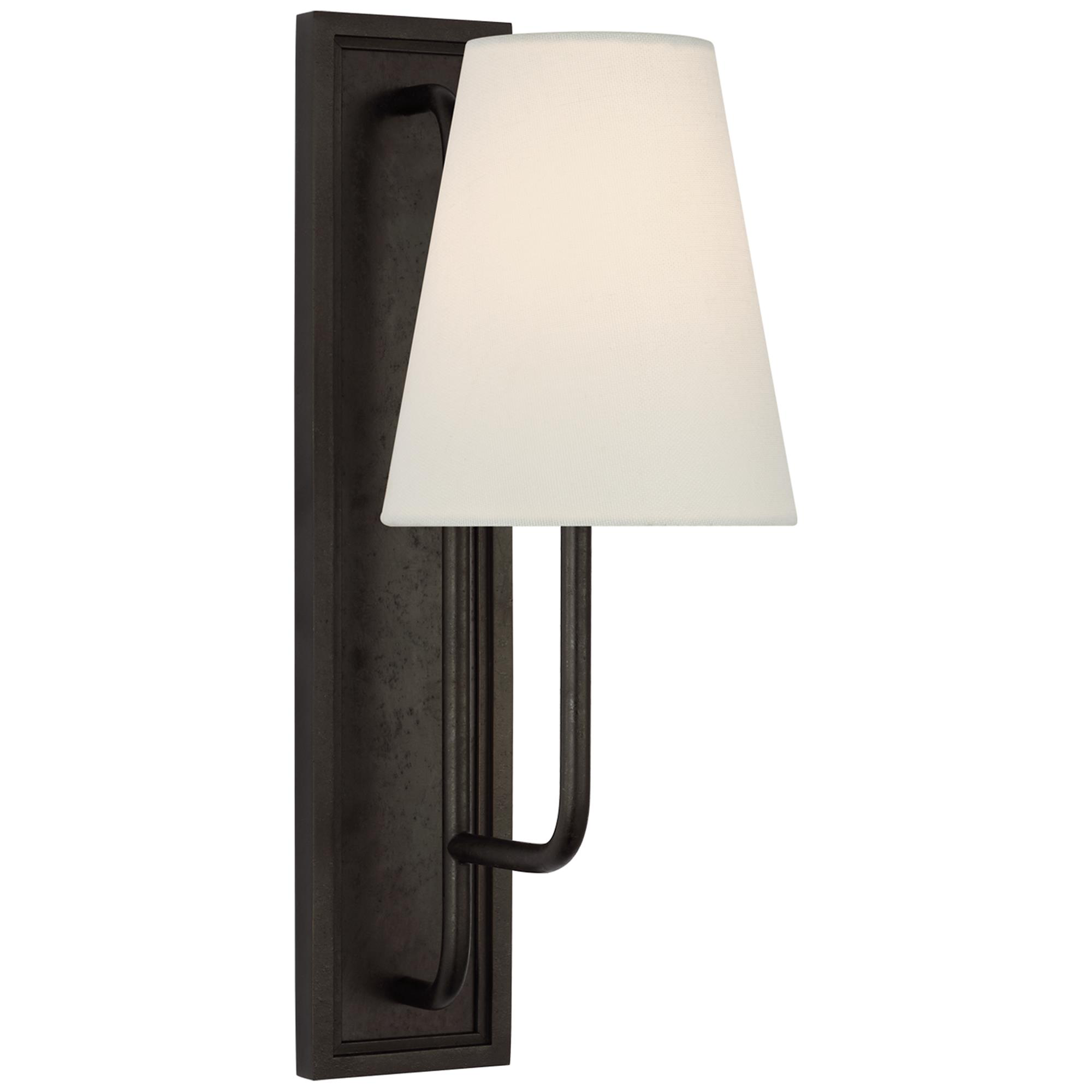 Shown in Aged Iron finish and Linen shade