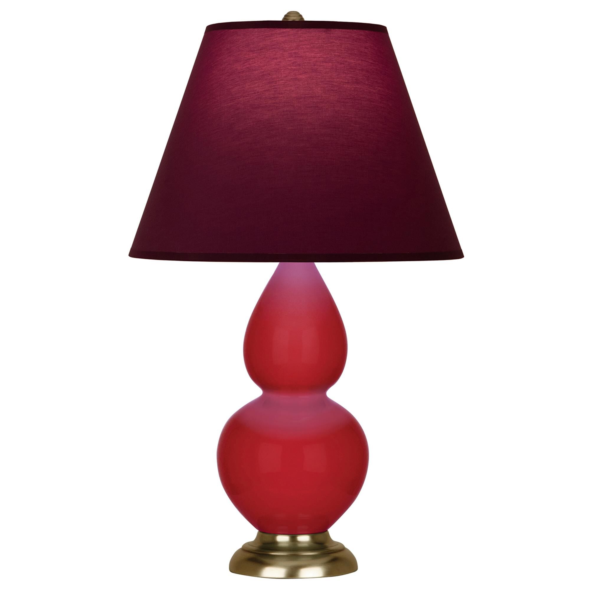 Shown in Ruby Red finish and Plum and Lavender shade and Antique Brass accent