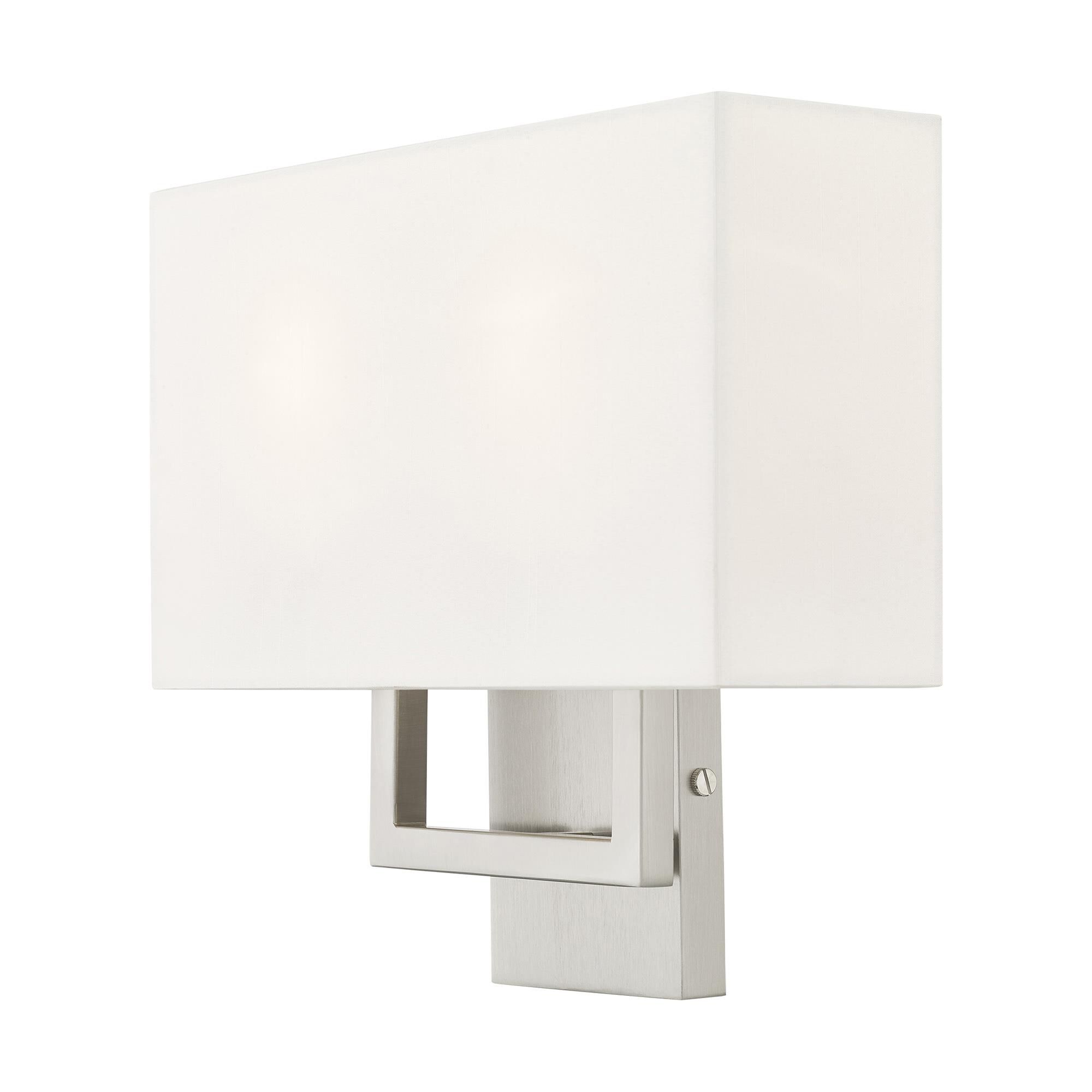 Shown in Brushed Nickel finish and Hand Crafted Off-White Fabric Outside & White Fabric Inside Hardback shade