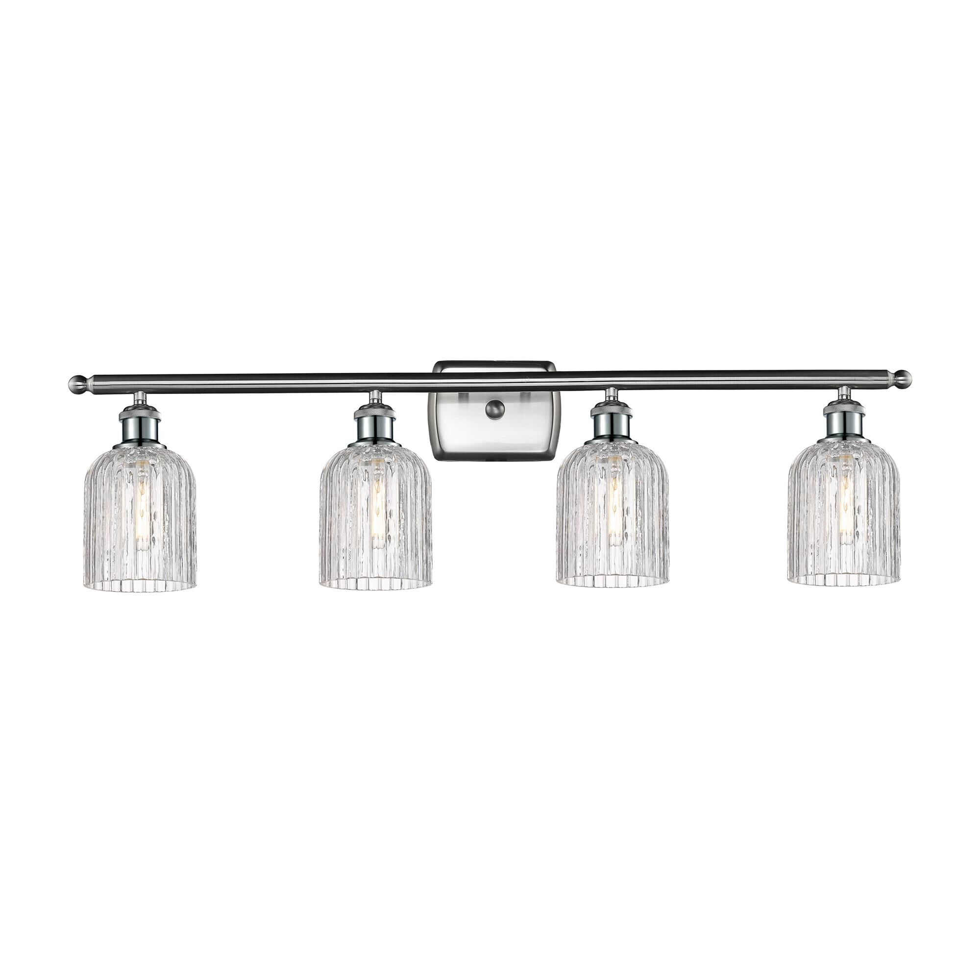 Shown in Brushed Satin Nickel finish and Clear glass
