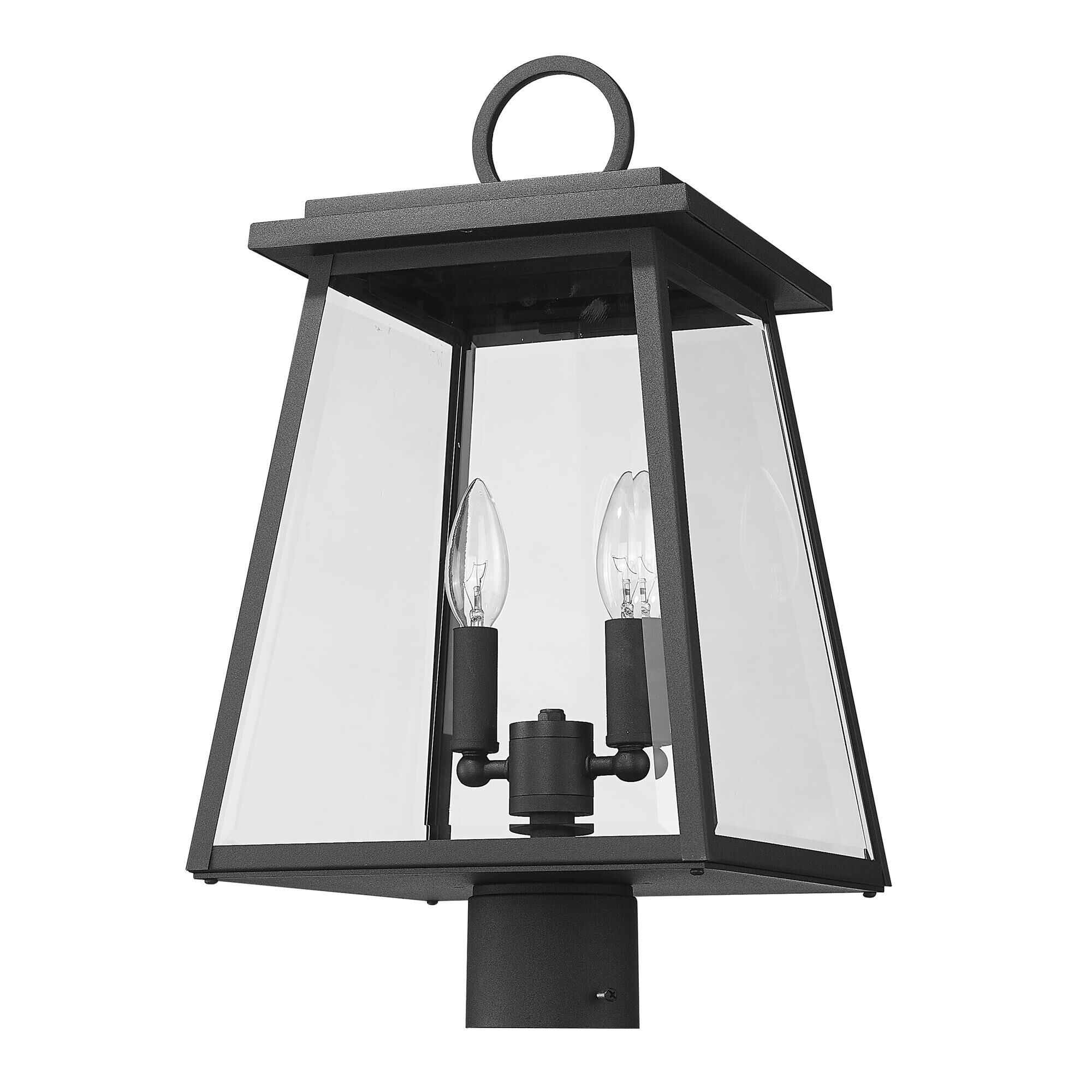 Shown in Black finish and Clear Beveled glass