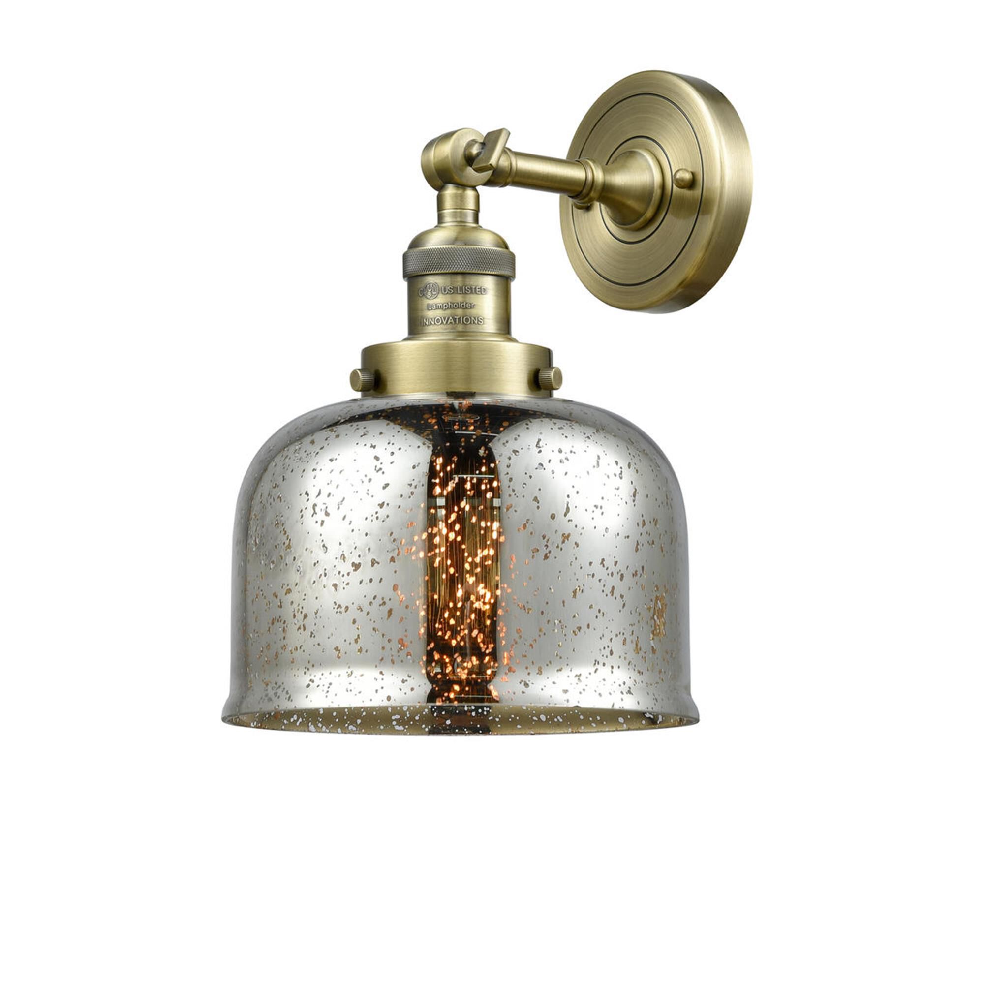 Shown in Antique Brass finish and Silver Plated Mercury Large Bell glass and No Accent accent