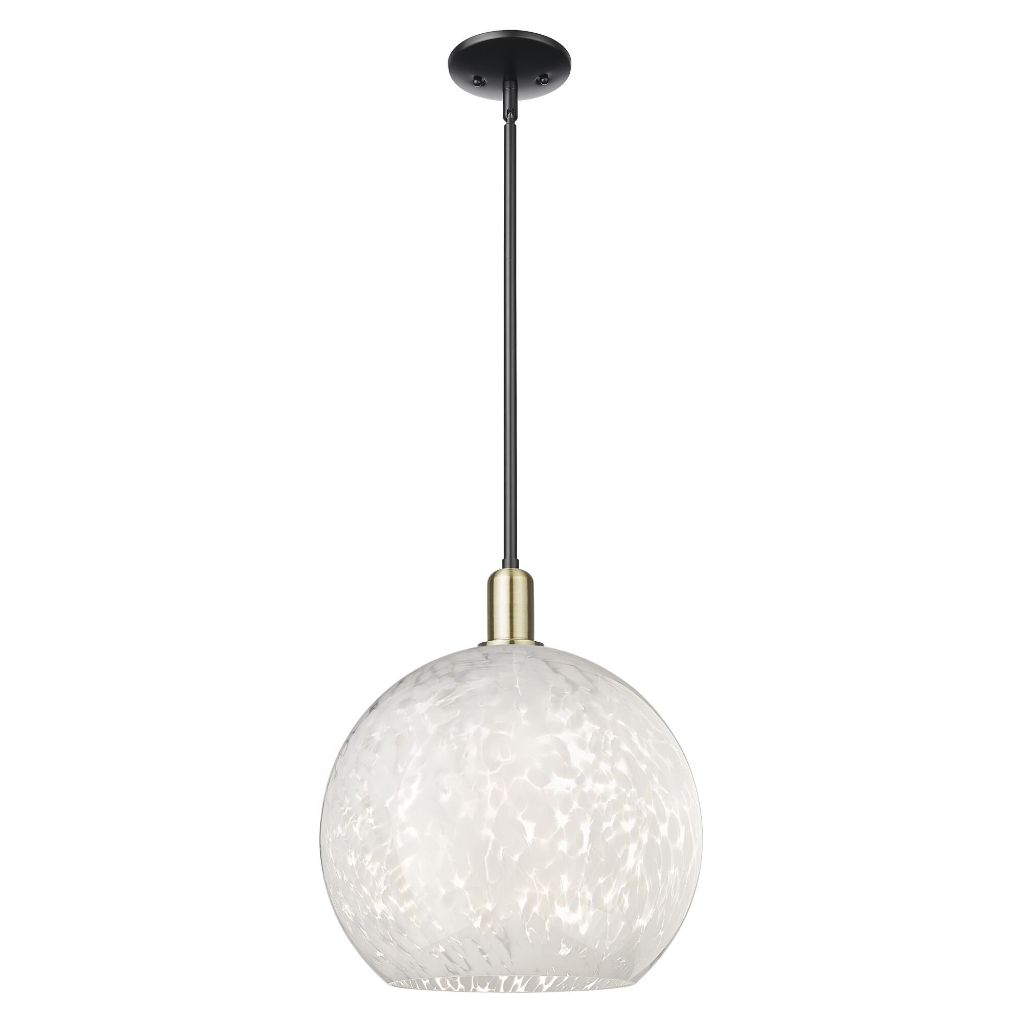 Shown in Black Antique Brass finish and White Mouchette glass