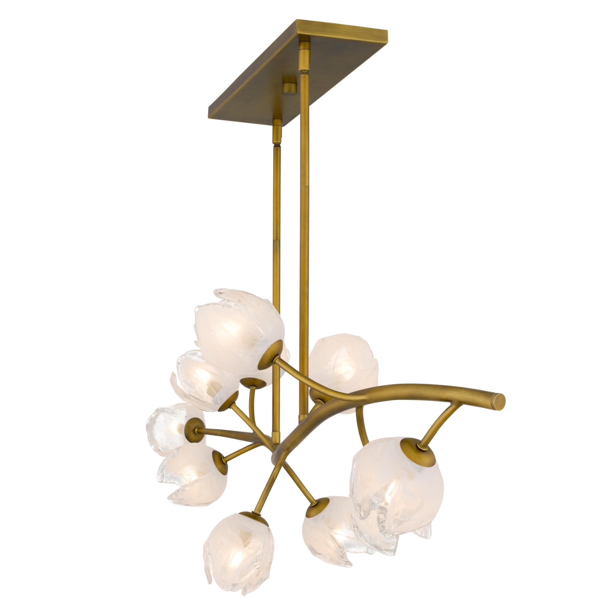 Shown in Vintage Brass finish and White Swirl Glass shade