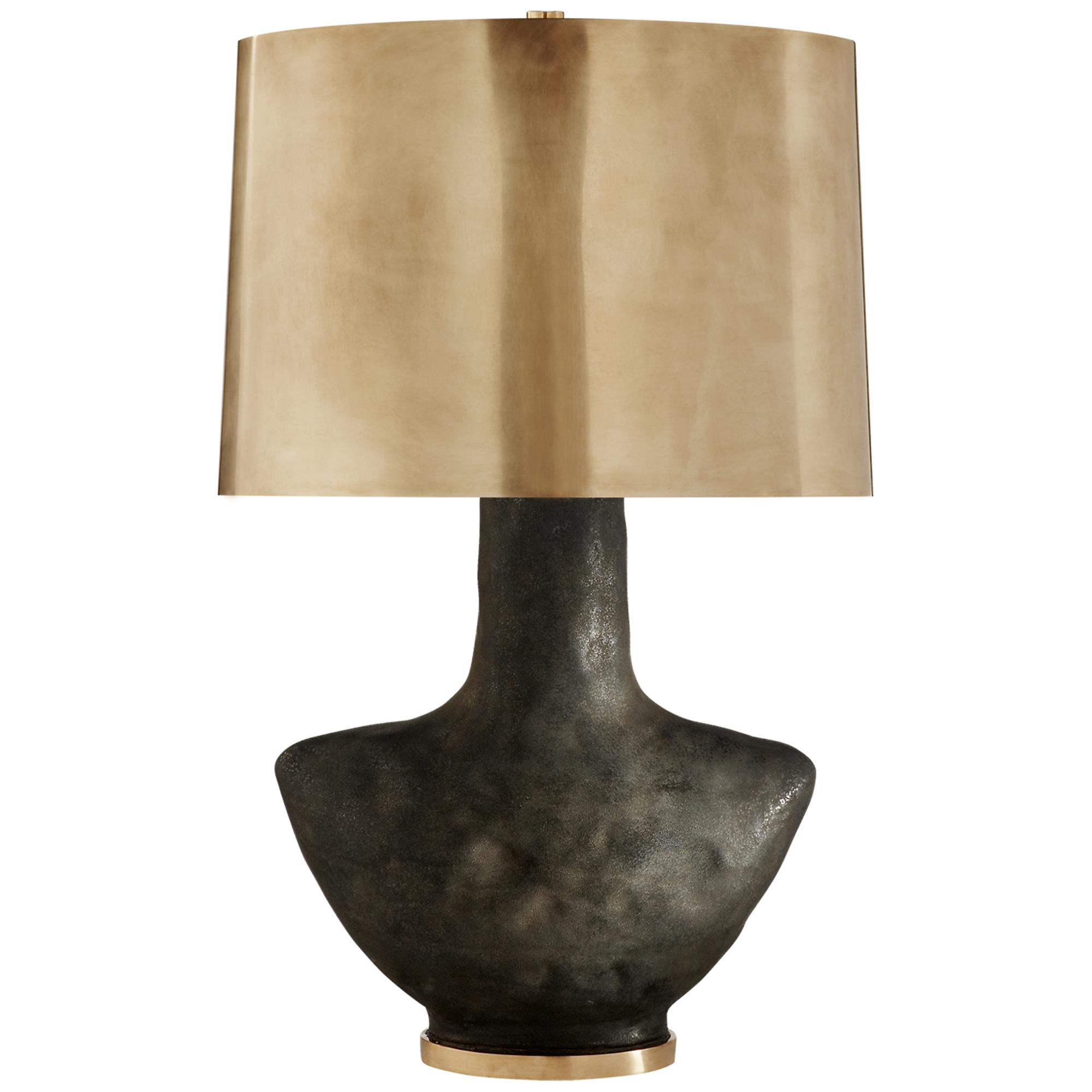 Shown in Stained Black Metallic Porcelain finish and Antique Brass Oval shade
