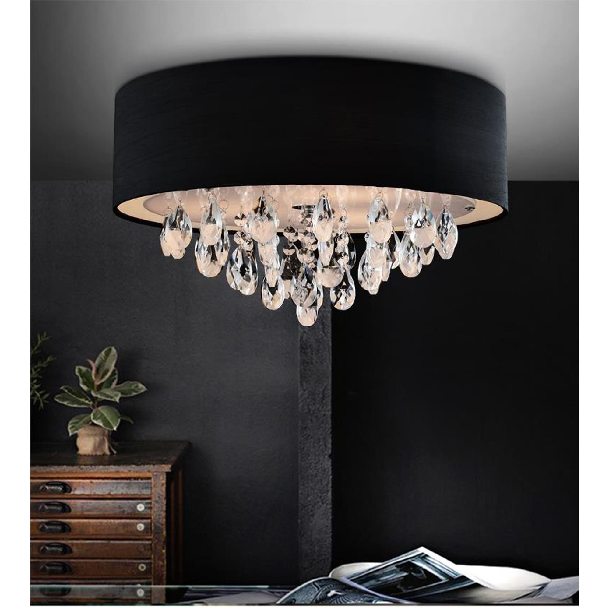 Shown in Chrome finish and K9 Clear crystal and Black shade