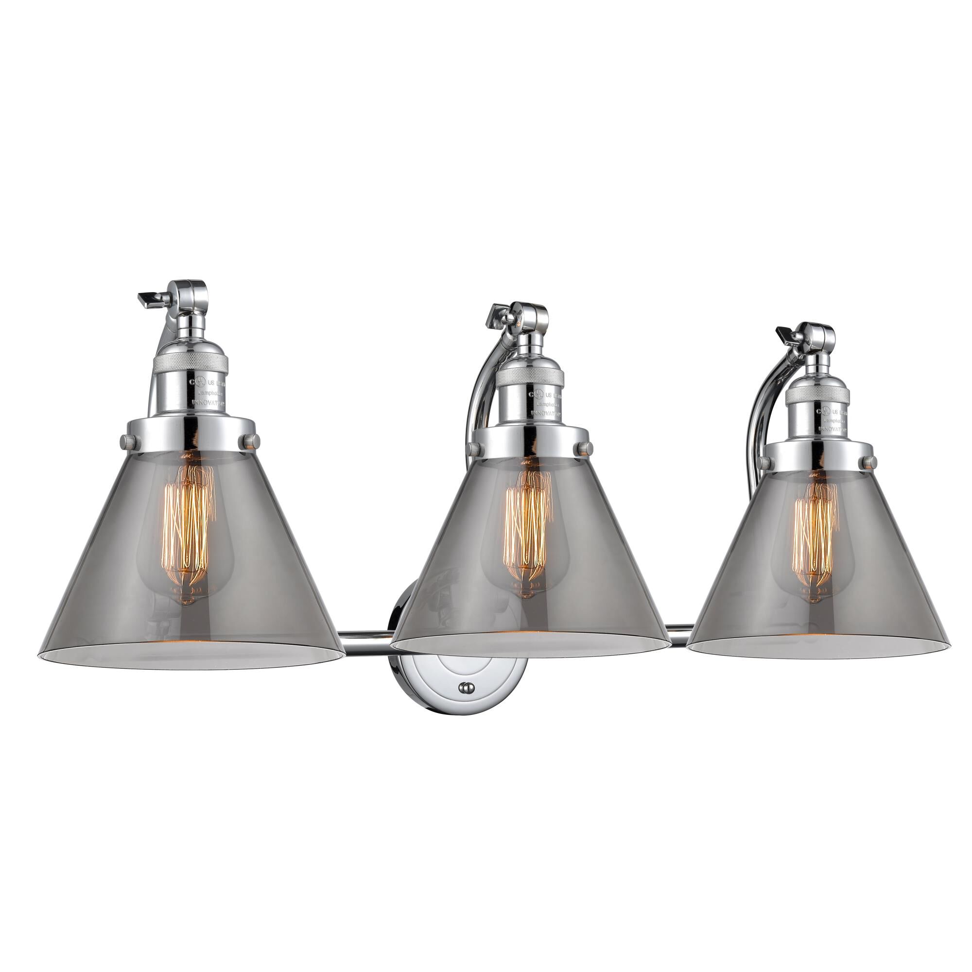 Shown in Polished Chrome finish and Smoked Large Cone glass