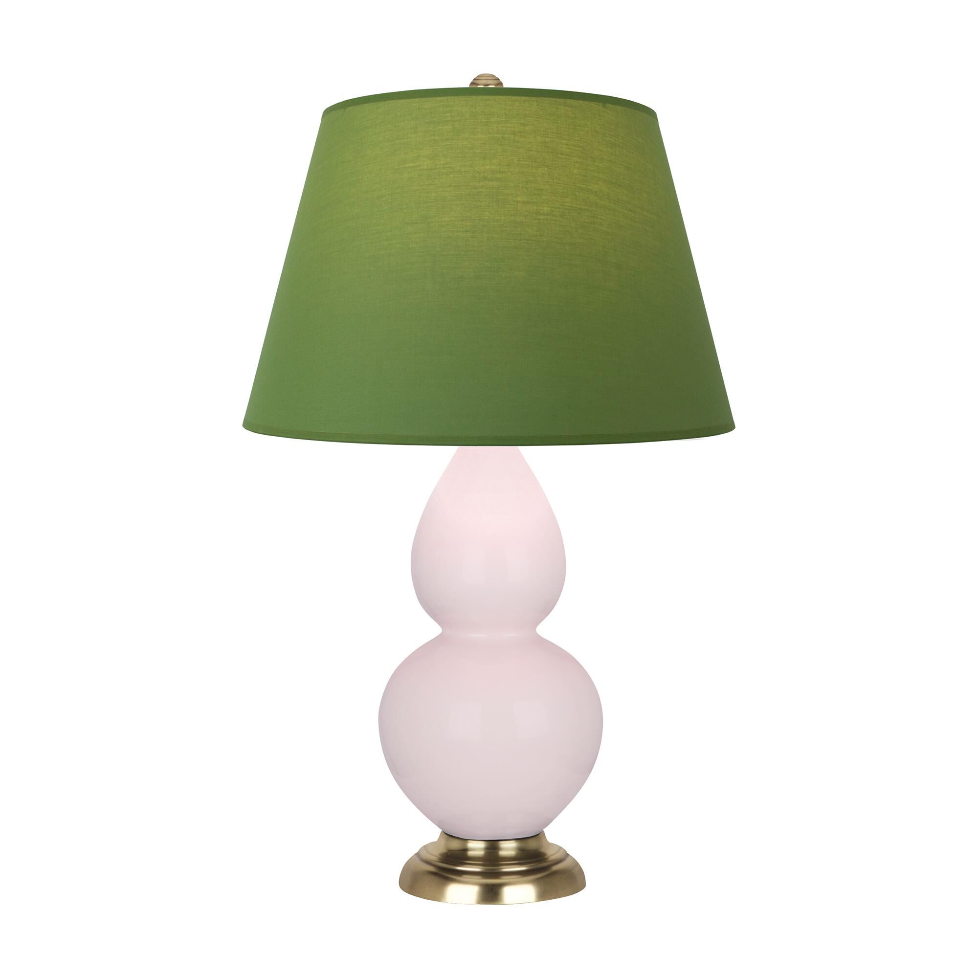 Shown in Rose Water finish and Tea Green with Taupe Lining shade and Antique Brass accent
