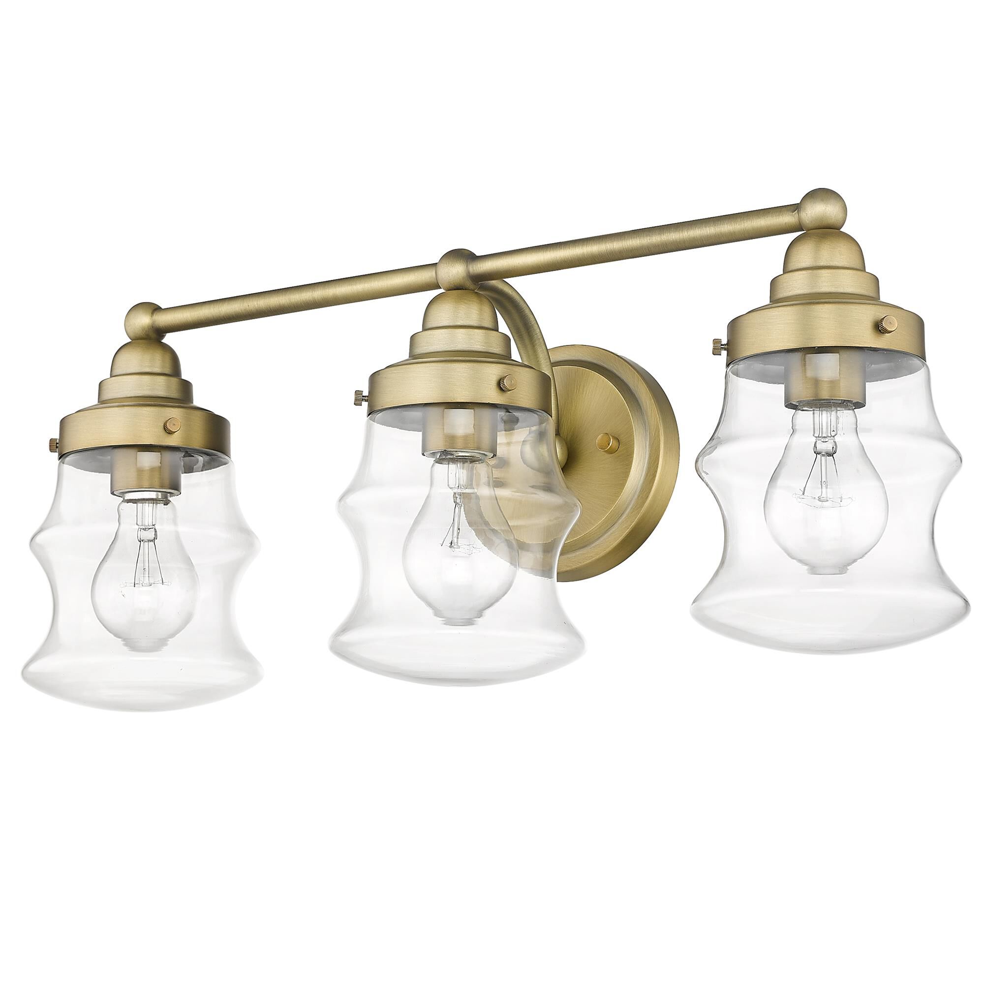 Shown in Antique Brass finish and Clear Glass shade