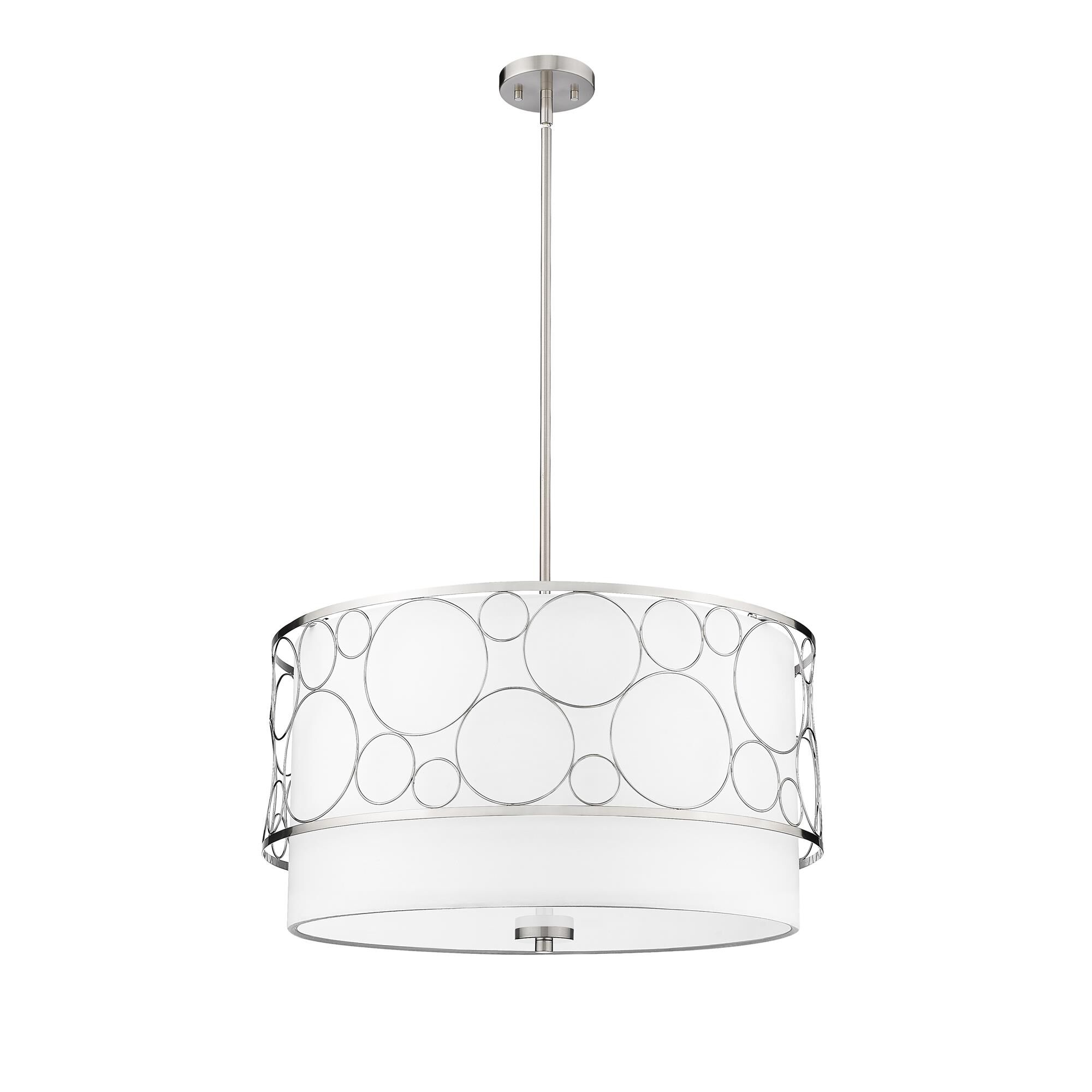 Shown in Brushed Nickel finish and White glass and White shade
