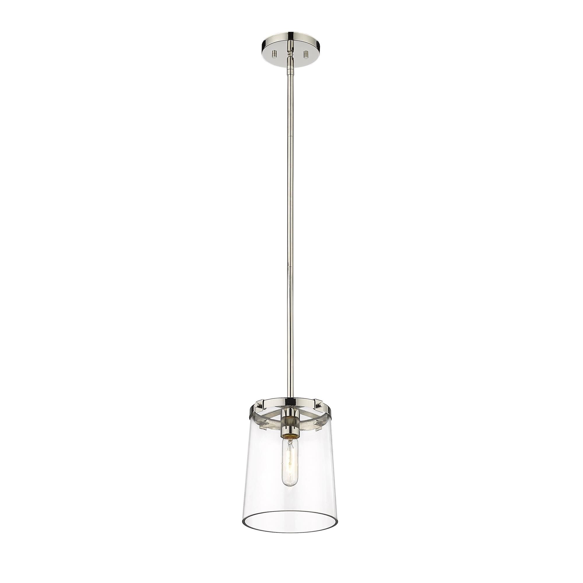 Shown in Polished Nickel finish and Glass shade
