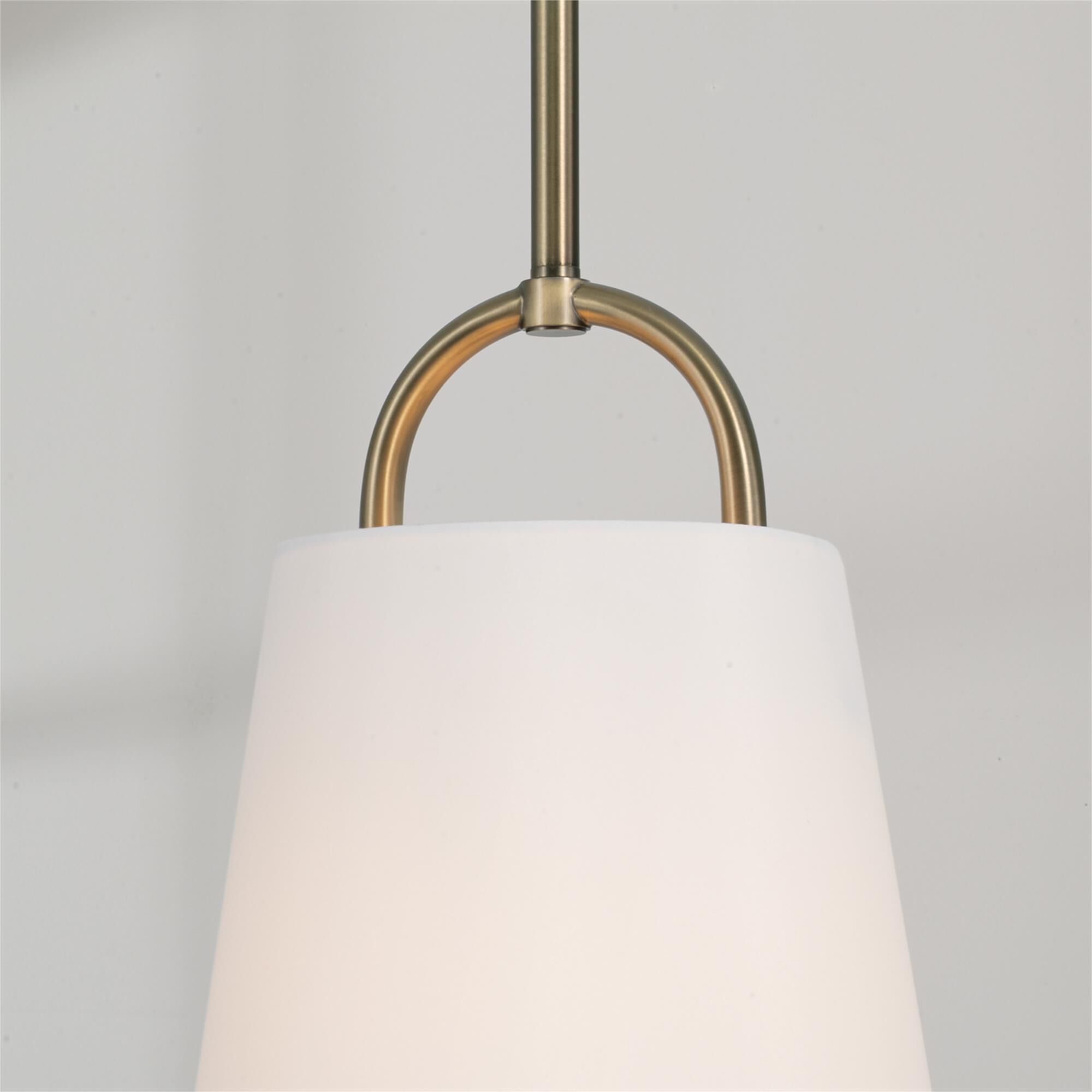 Shown in Aged Brass finish and White Fabric shade