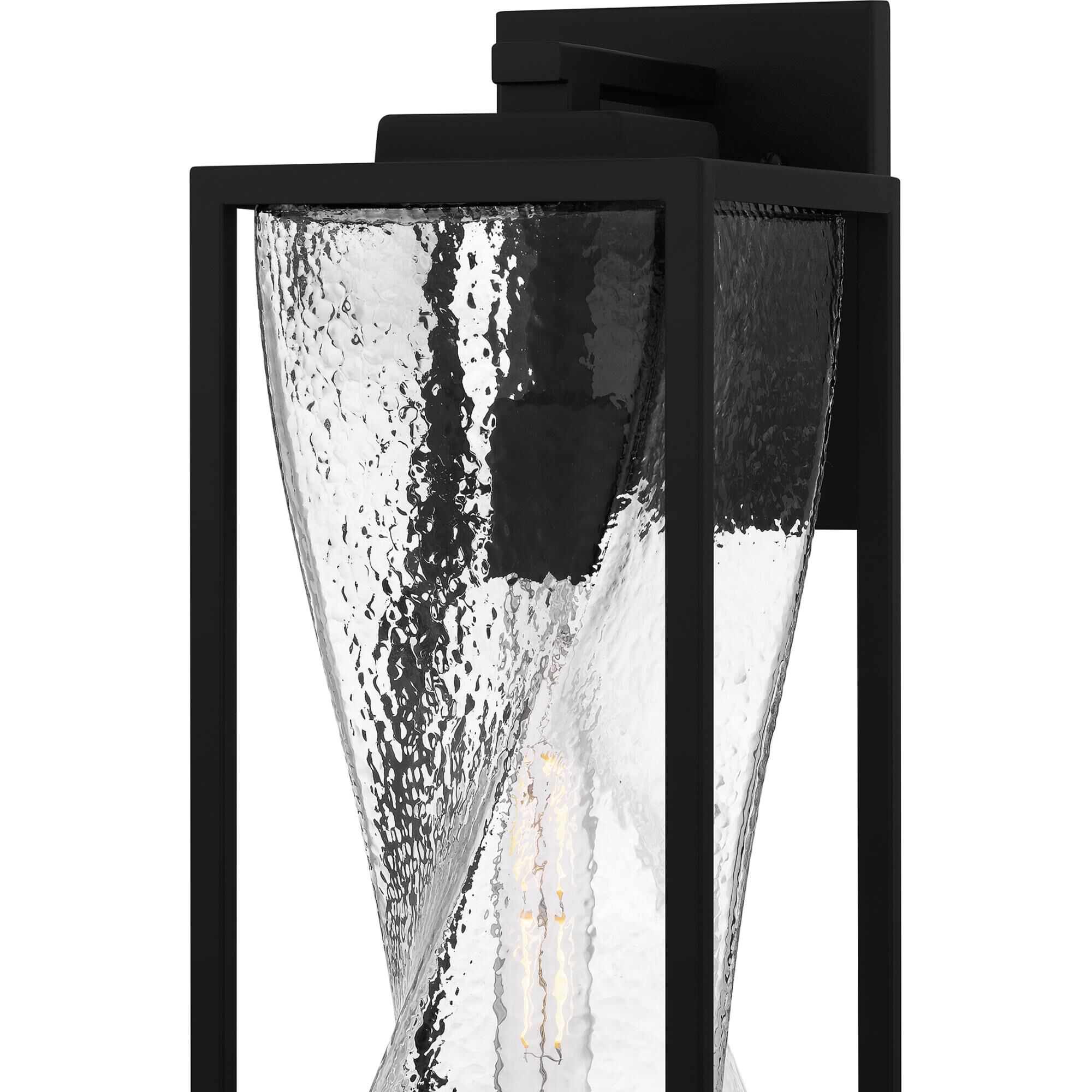 Shown in Matte Black finish and Clear Hammered Glass shade