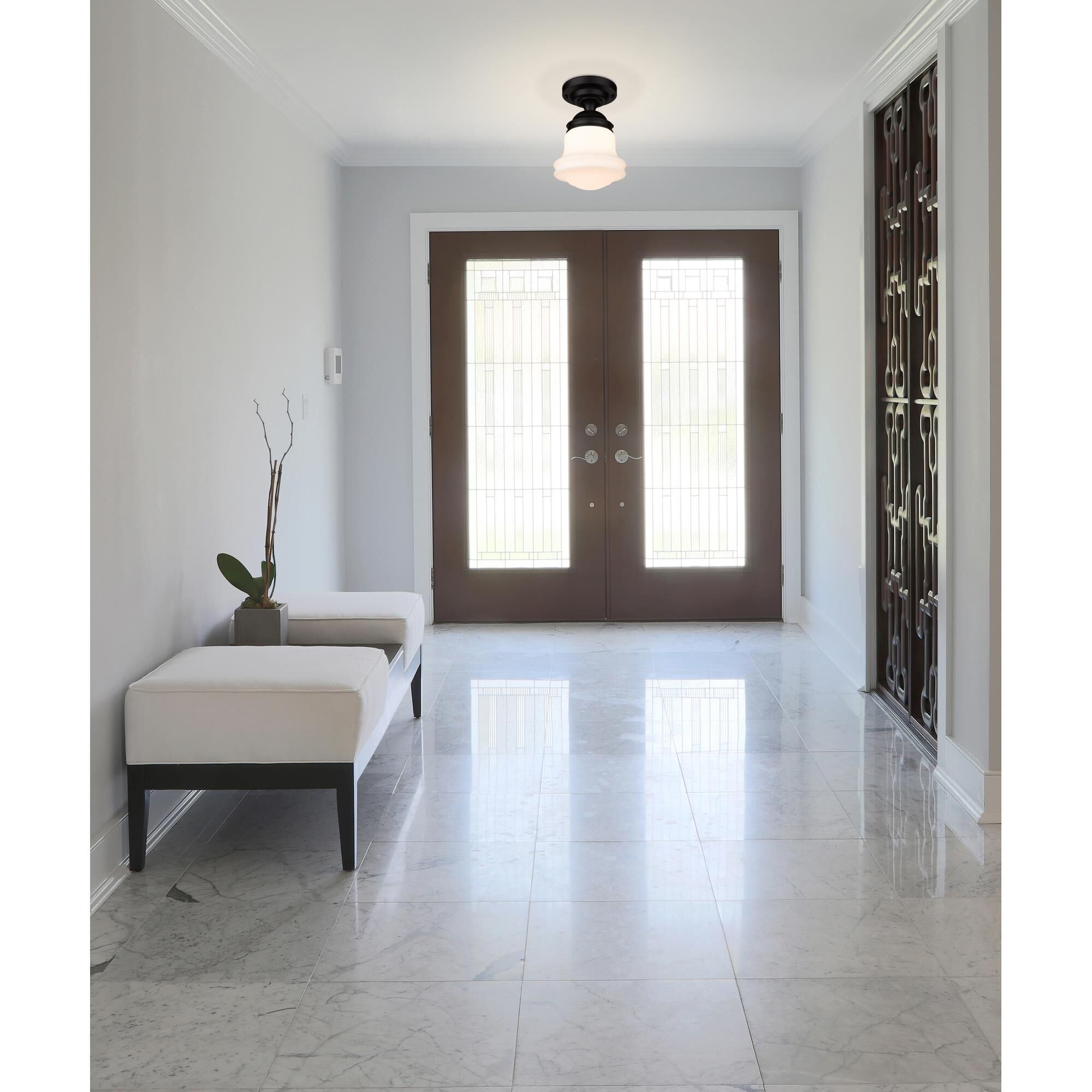 Shown in Matte Black finish and Matte Opal glass and Matte Opal shade