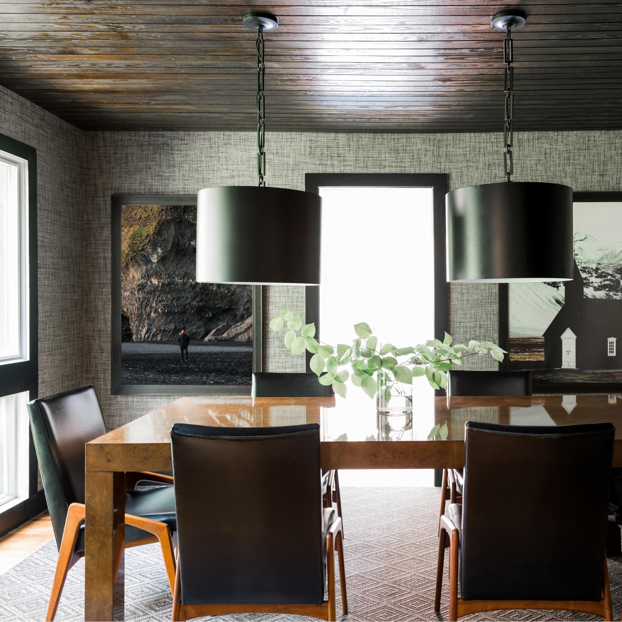 Shown in Matte Black finish and Steel glass and Steel shade