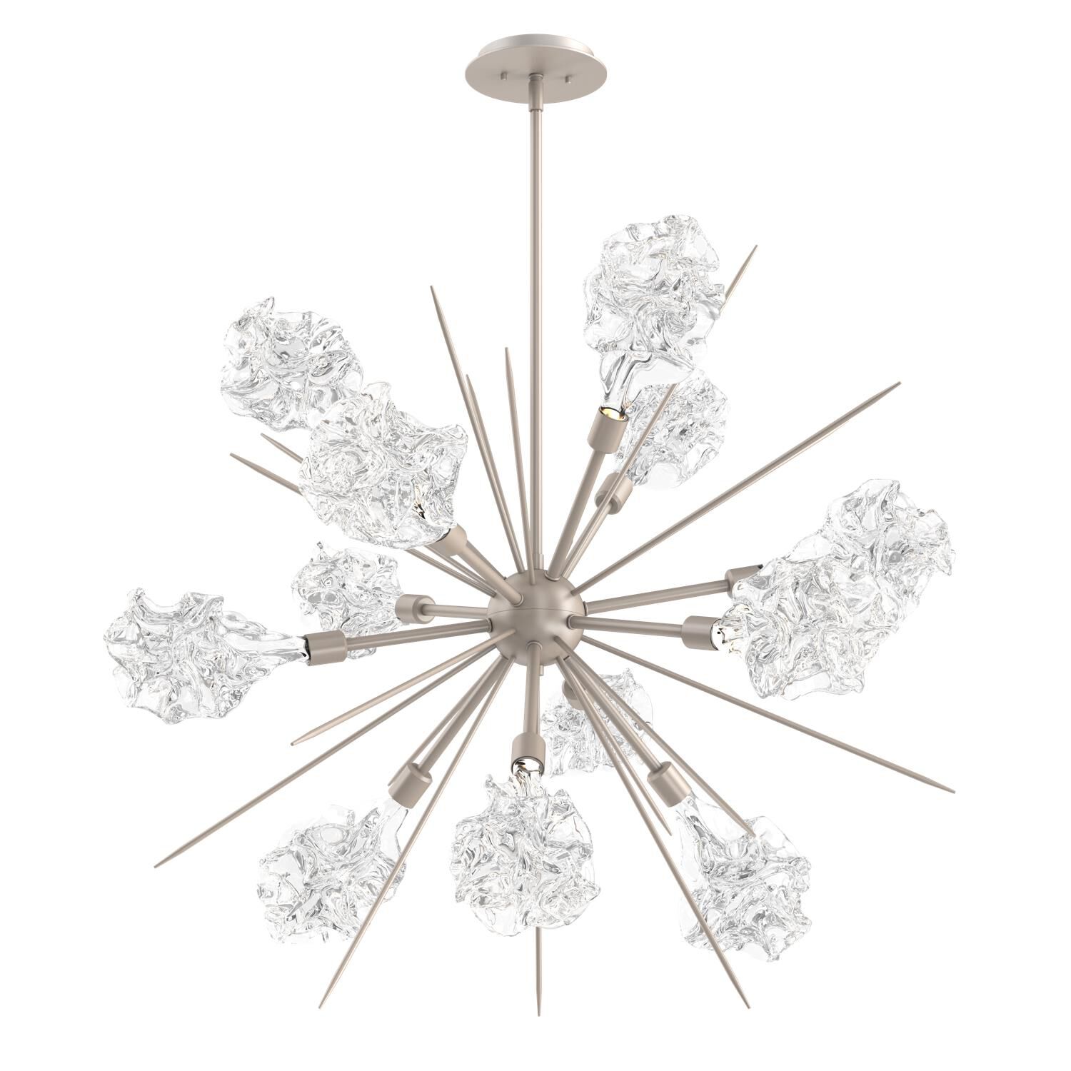 Shown in Metallic Beige Silver finish and Clear Blown glass