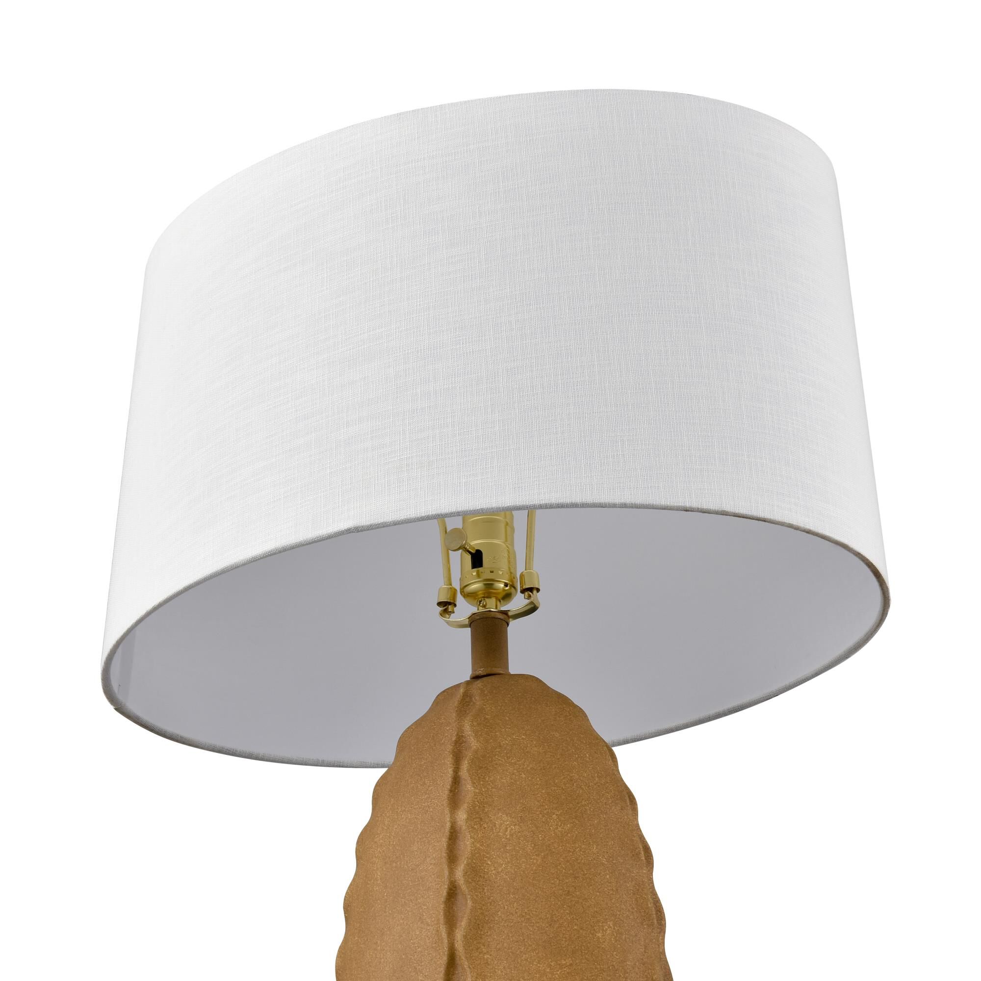 Shown in Tan finish and White Textured Linen Oval shade