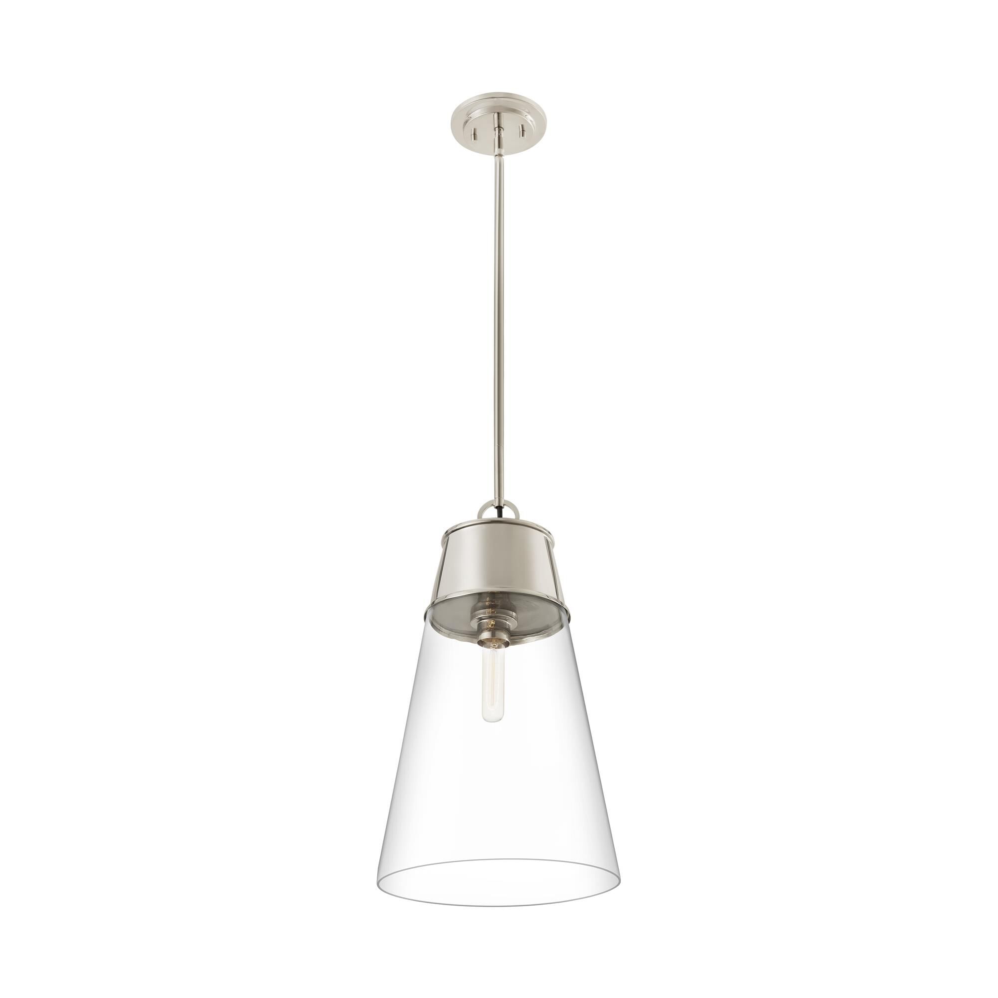 Shown in Polished Nickel finish and Glass shade