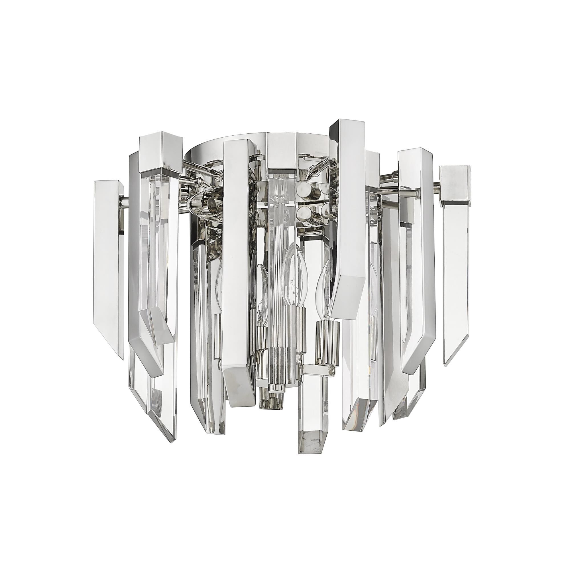 Shown in Polished Nickel finish and Crystal glass and Crystal shade