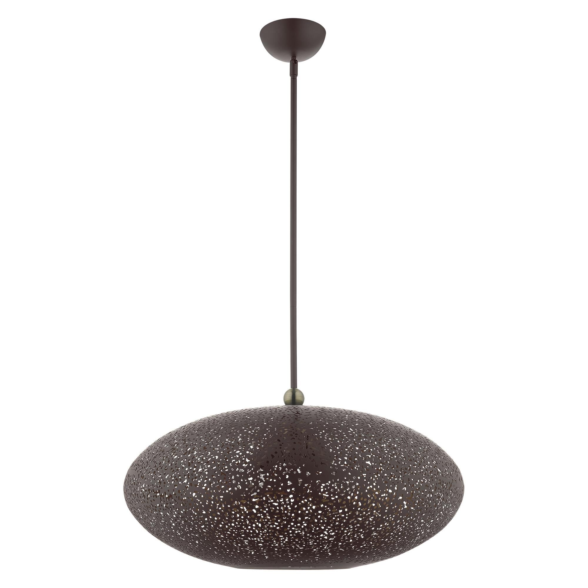 Shown in Black With Antique Brass Accents finish and Bronze Filigreed Ornamental Metal Shade With Gold Finish Inside glass and Bronze Filigreed Ornamental Metal  With Gold Finish Inside shade