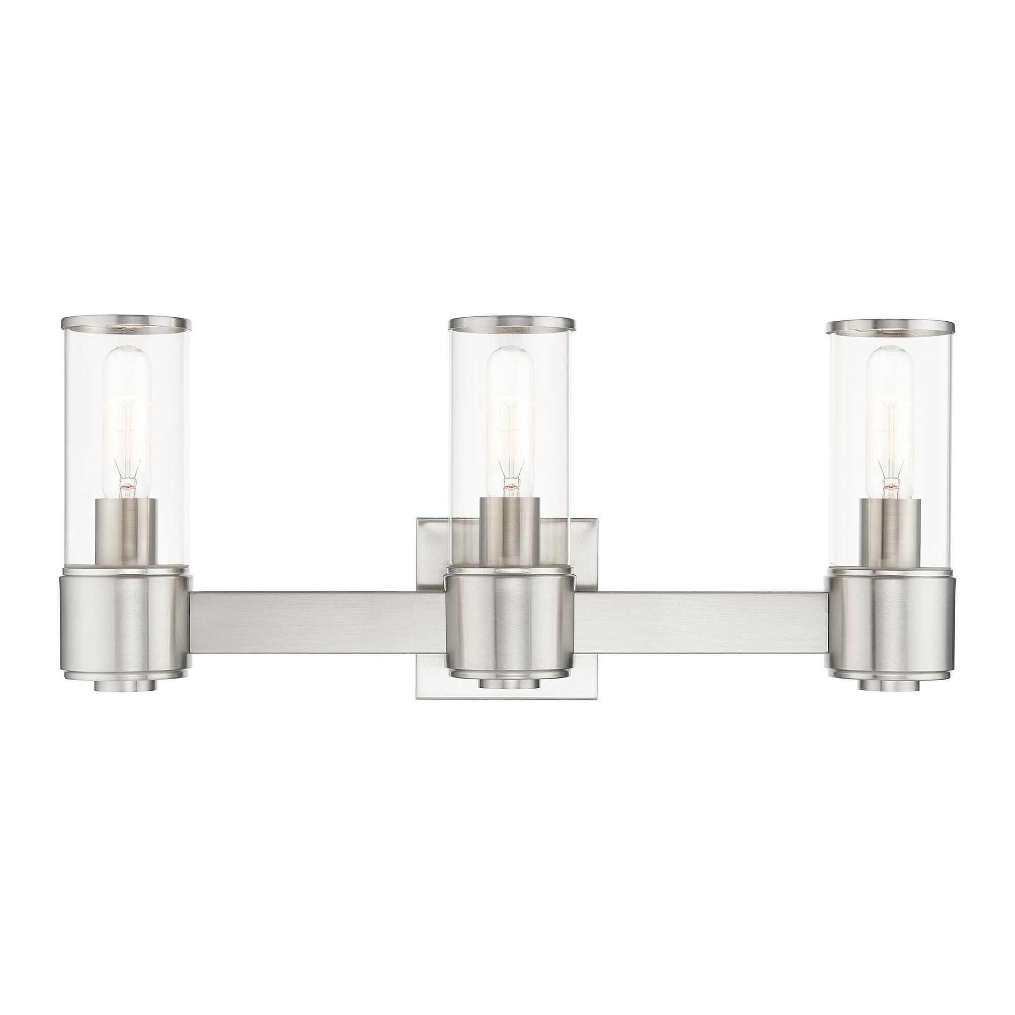 Shown in Brushed Nickel finish and Clear Glass shade
