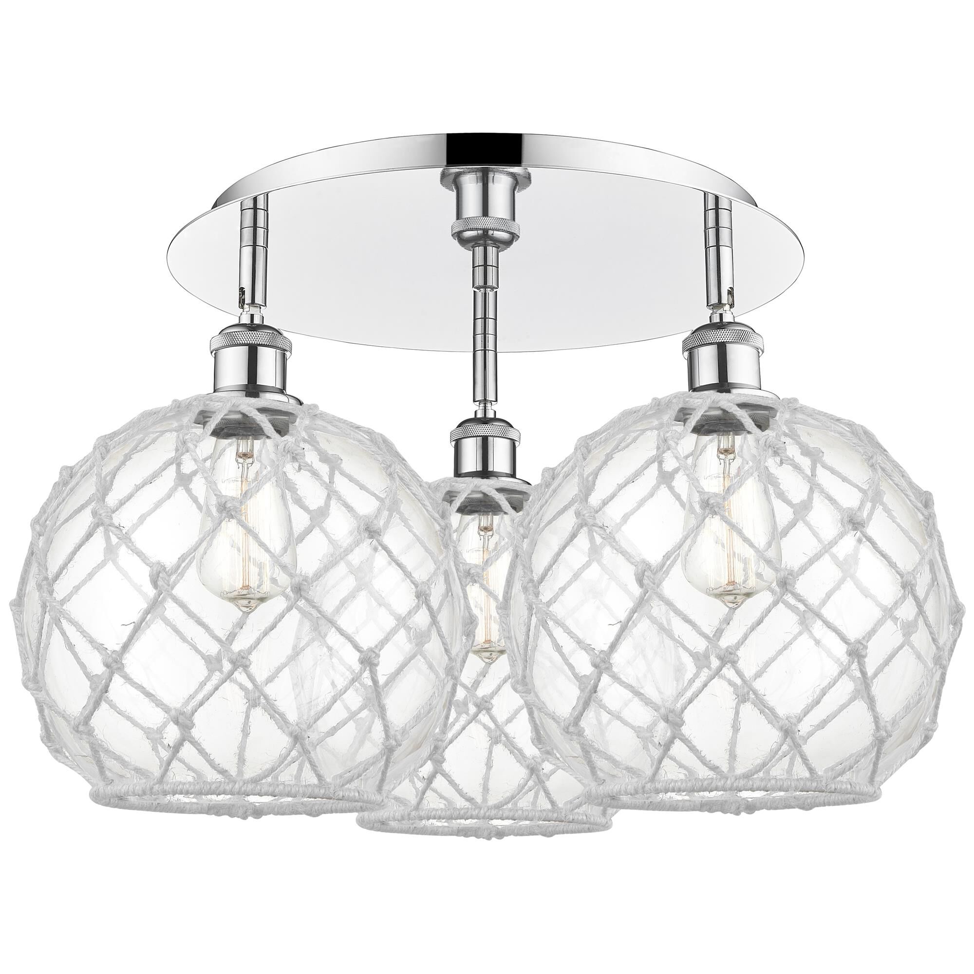 Shown in Polished Chrome finish and Clear with White Rope glass