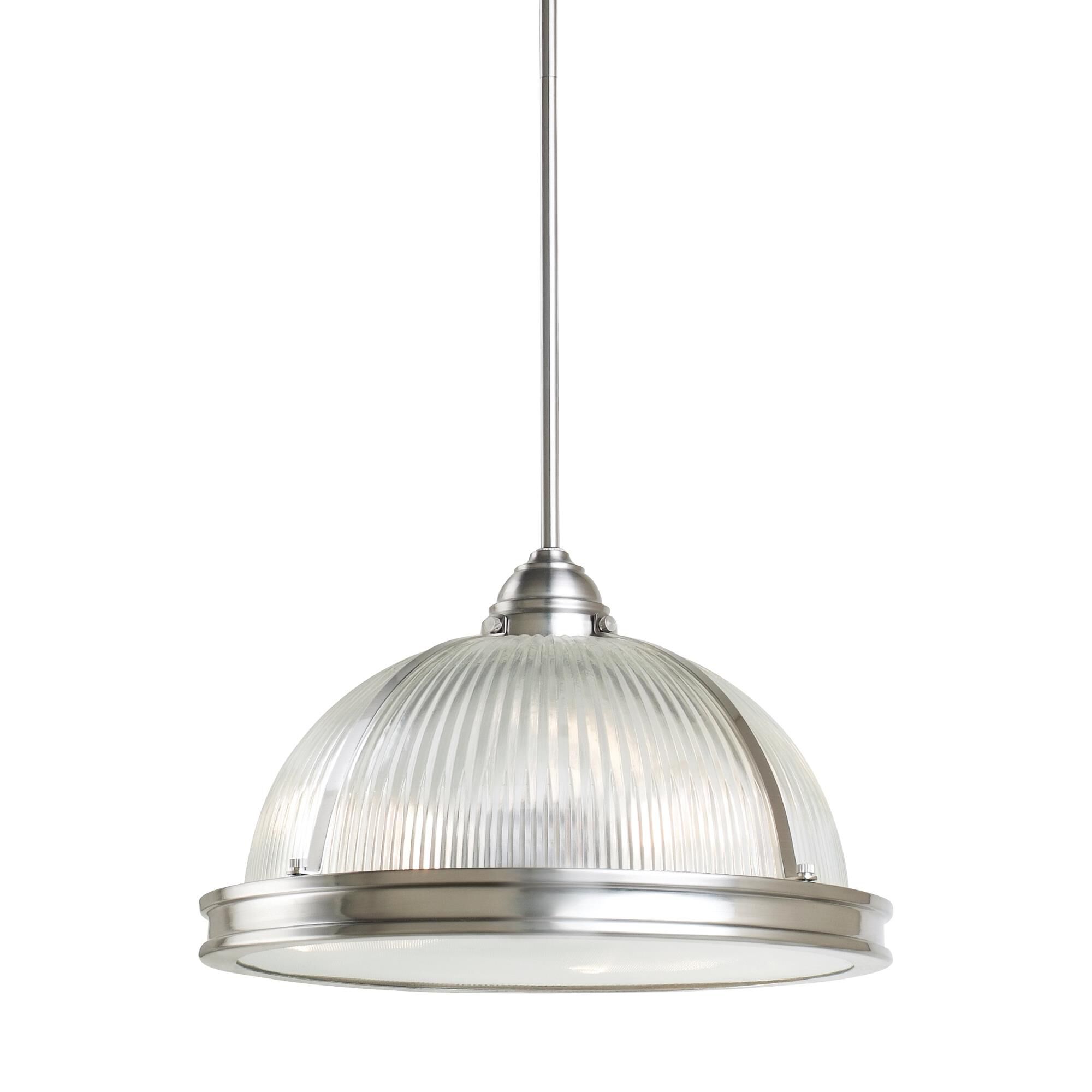 Shown in Brushed Nickel finish and Clear Textured  Diffuser And Clear Ribbed  Shade glass and Clear Textured Glass Diffuser And Clear Ribbed Glass shade