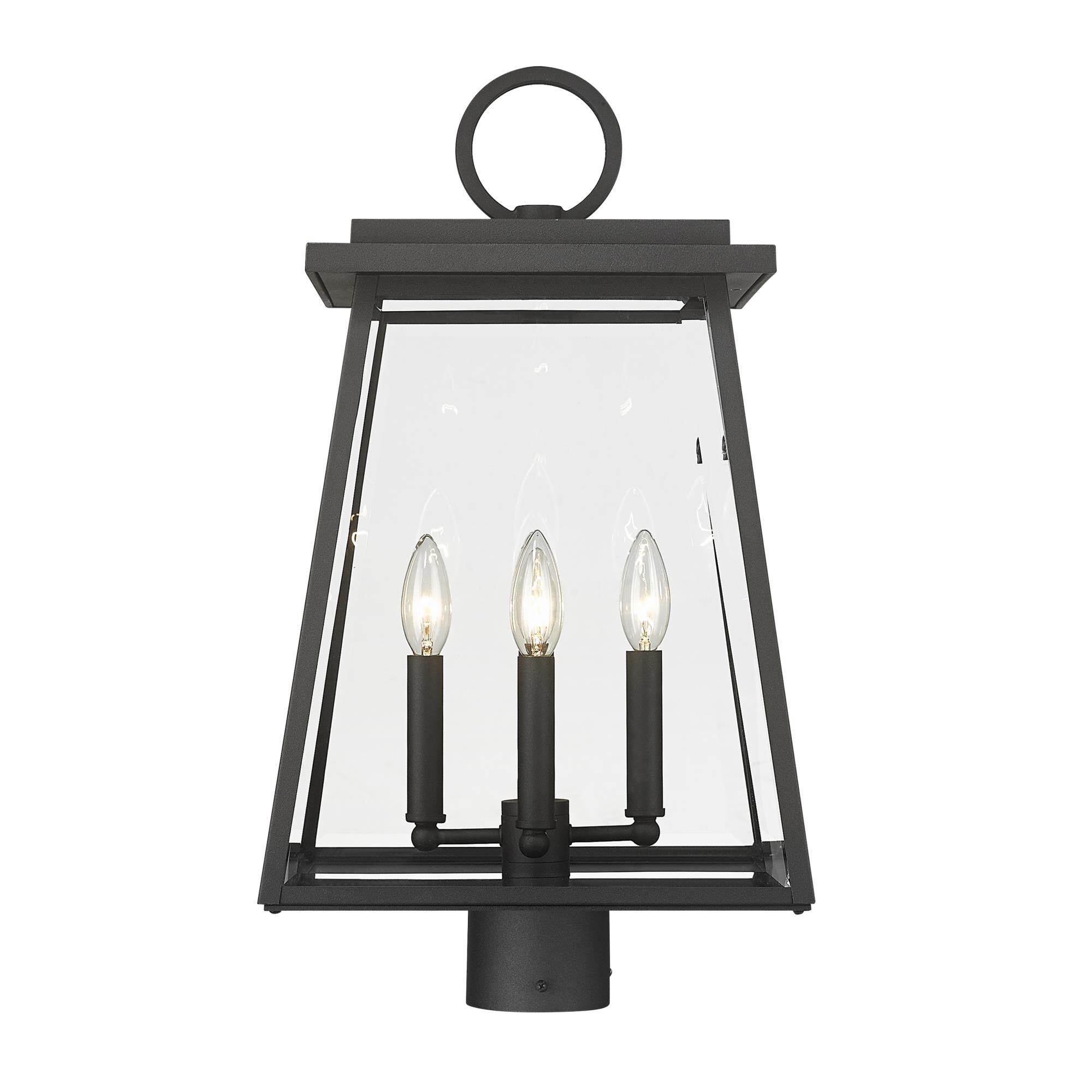 Shown in Black finish and Clear Beveled glass