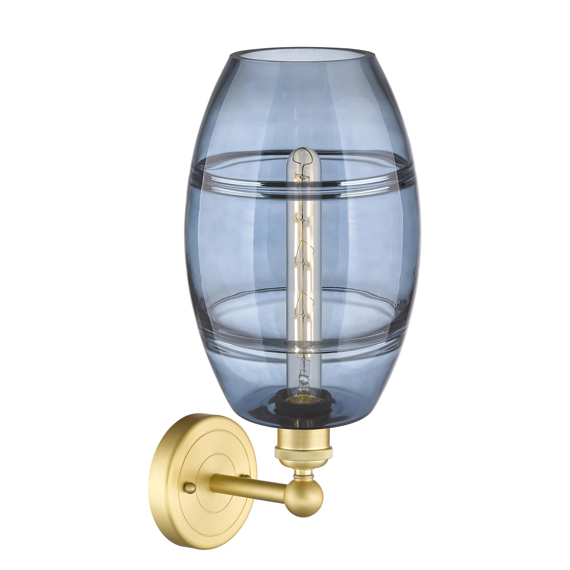 Shown in Satin Gold finish and Princess Blue glass