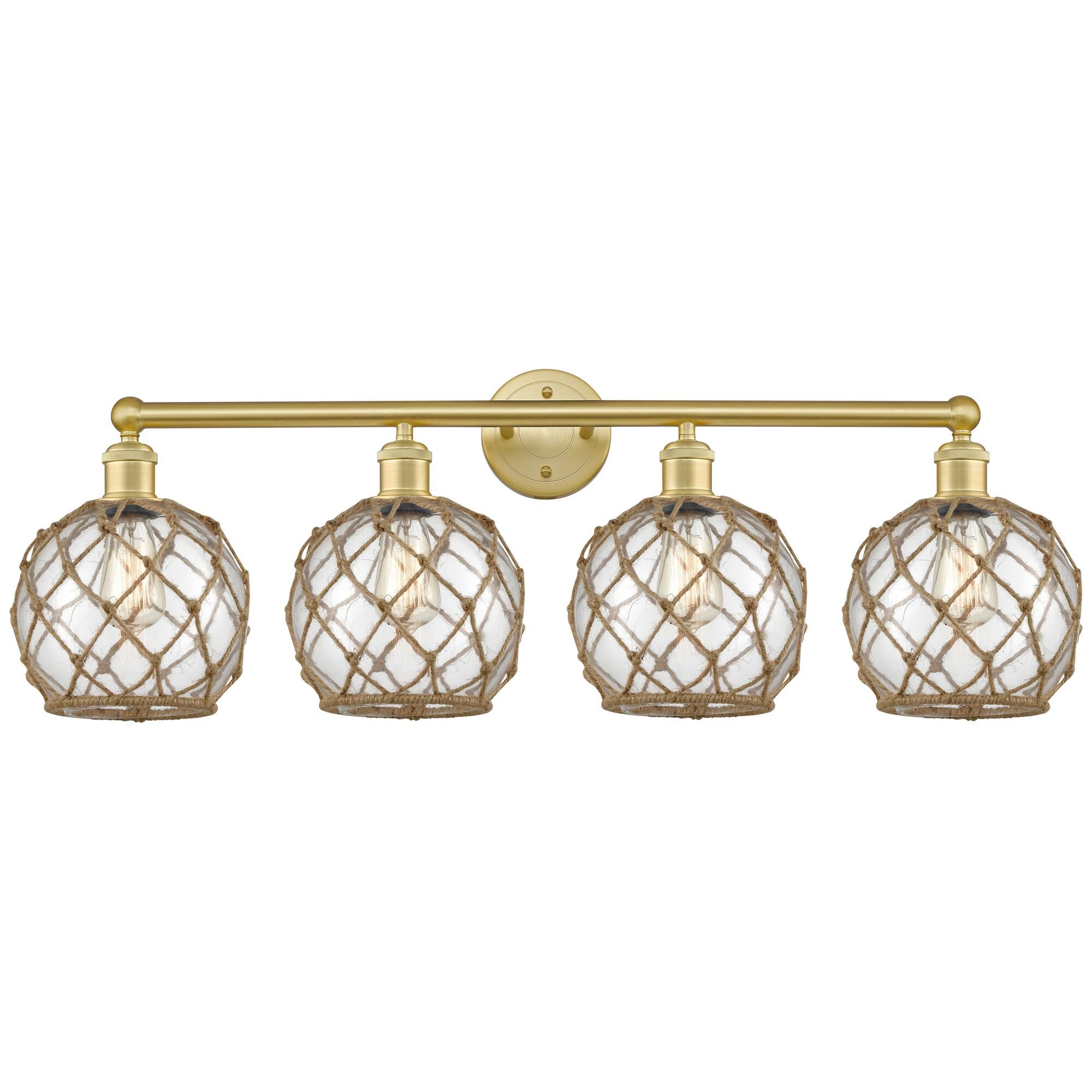 Shown in Satin Gold finish and Clear with Brown Rope glass