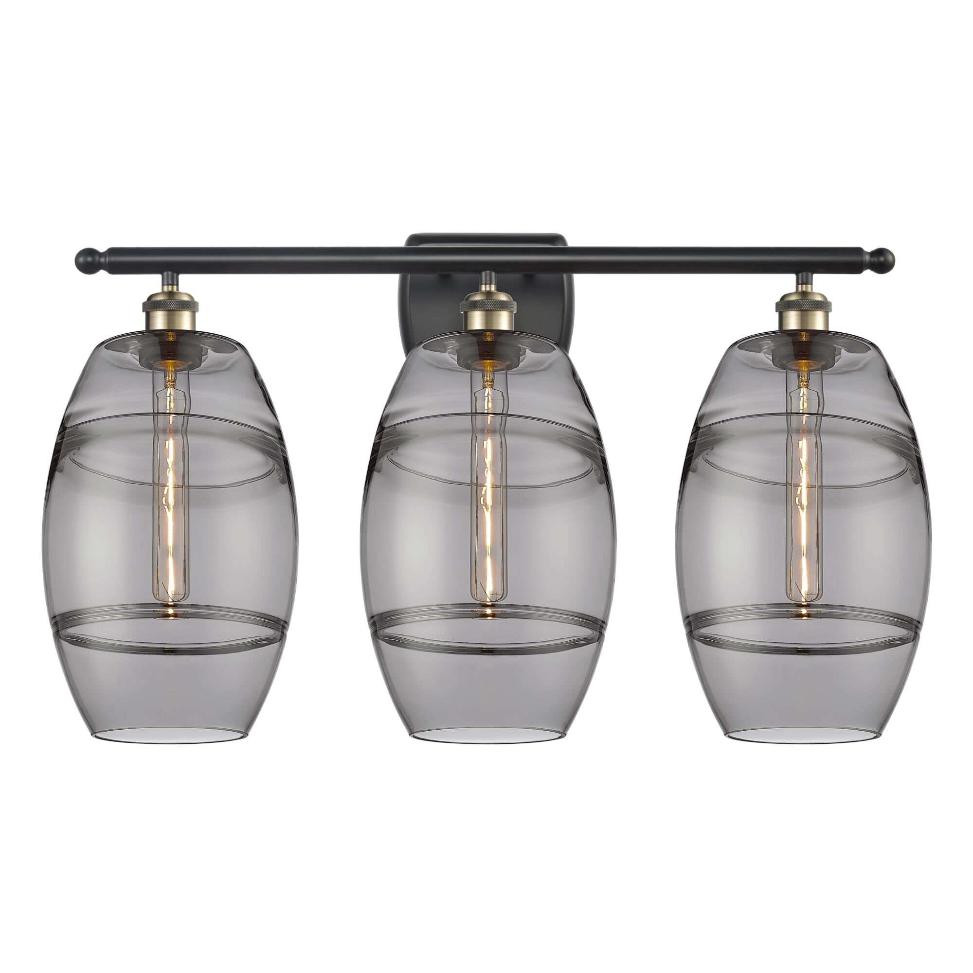 Shown in Black Antique Brass finish and Light Smoke glass