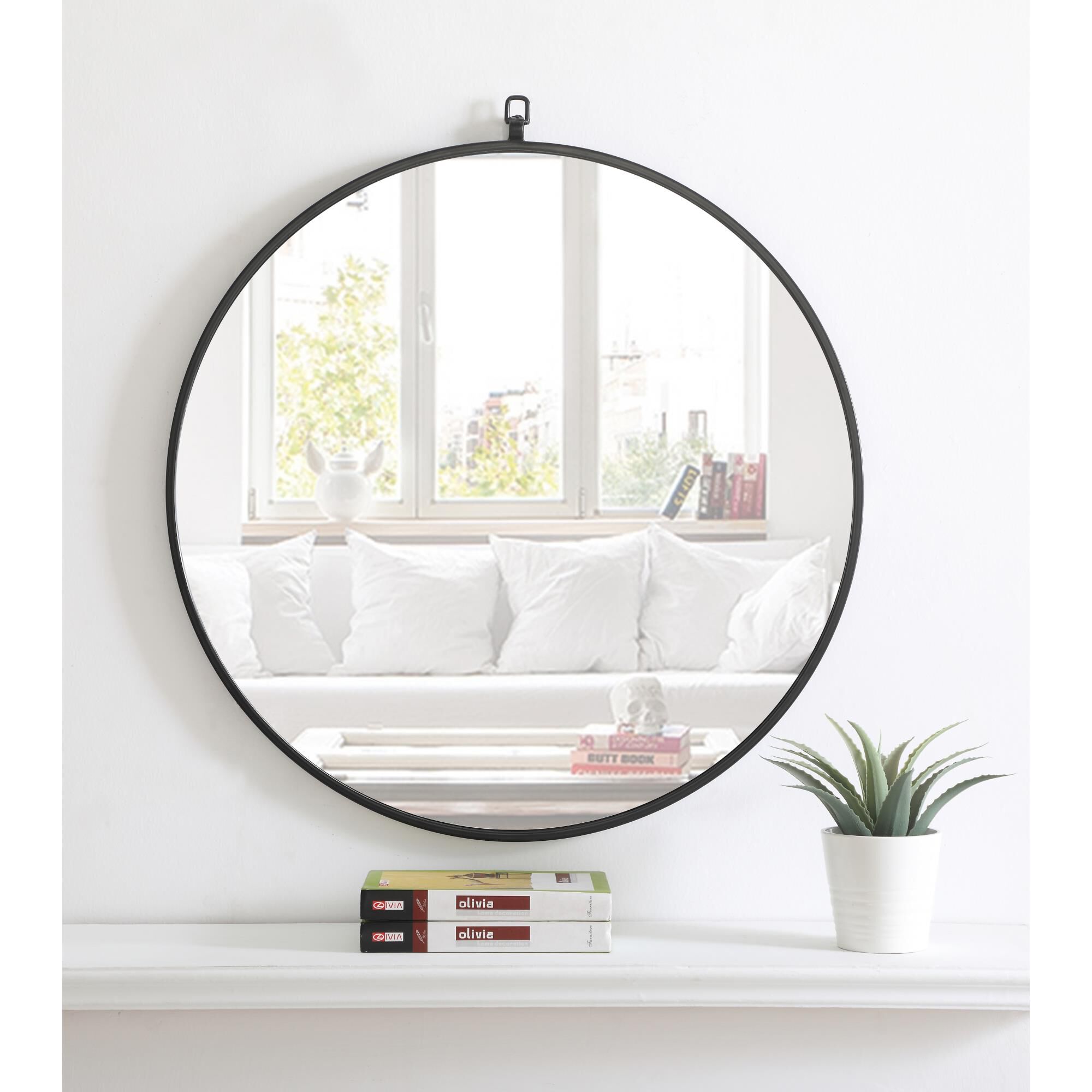 Shown in Black finish and Clear Mirror Beveled glass